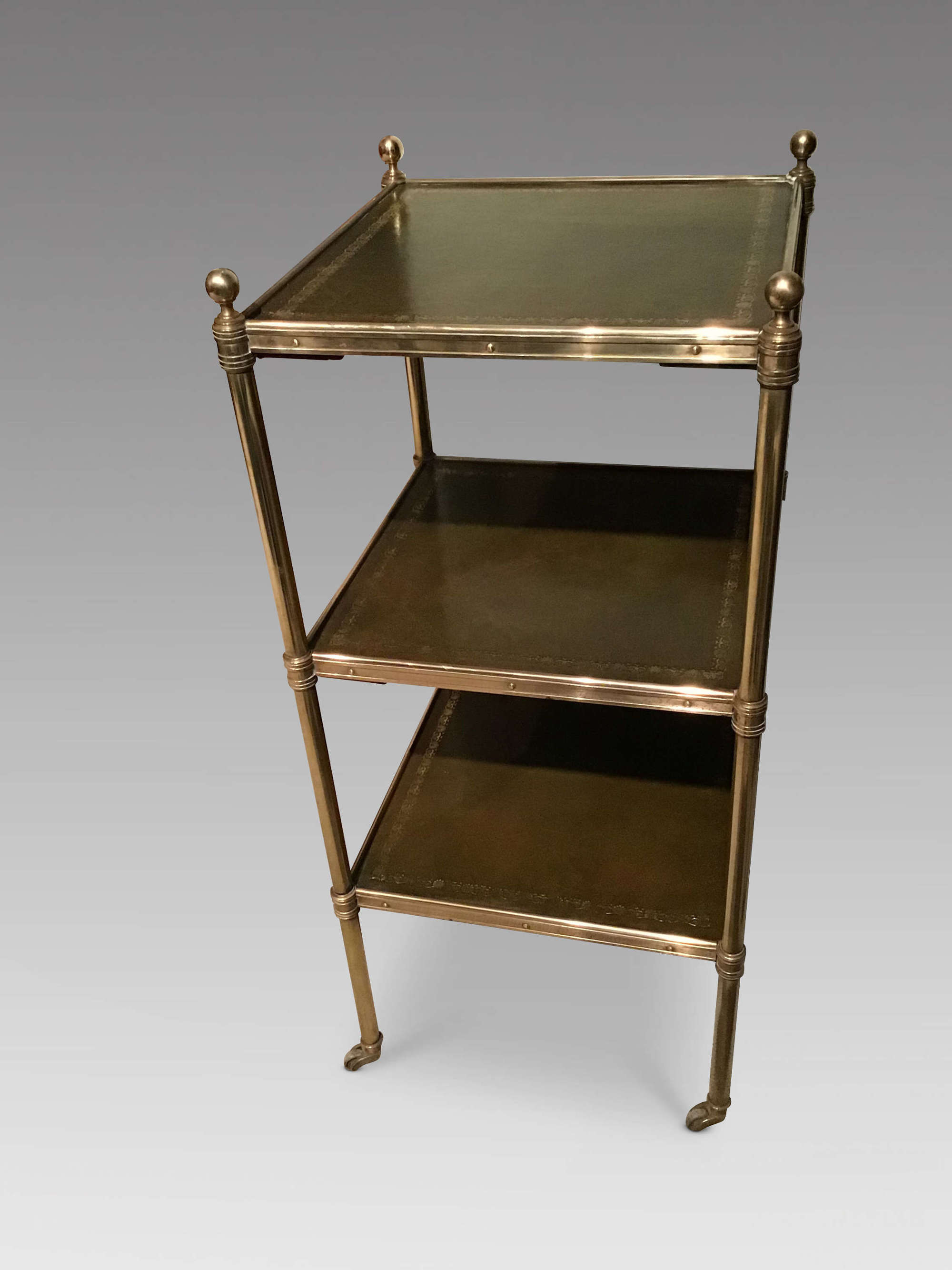 Brass and leather etagere