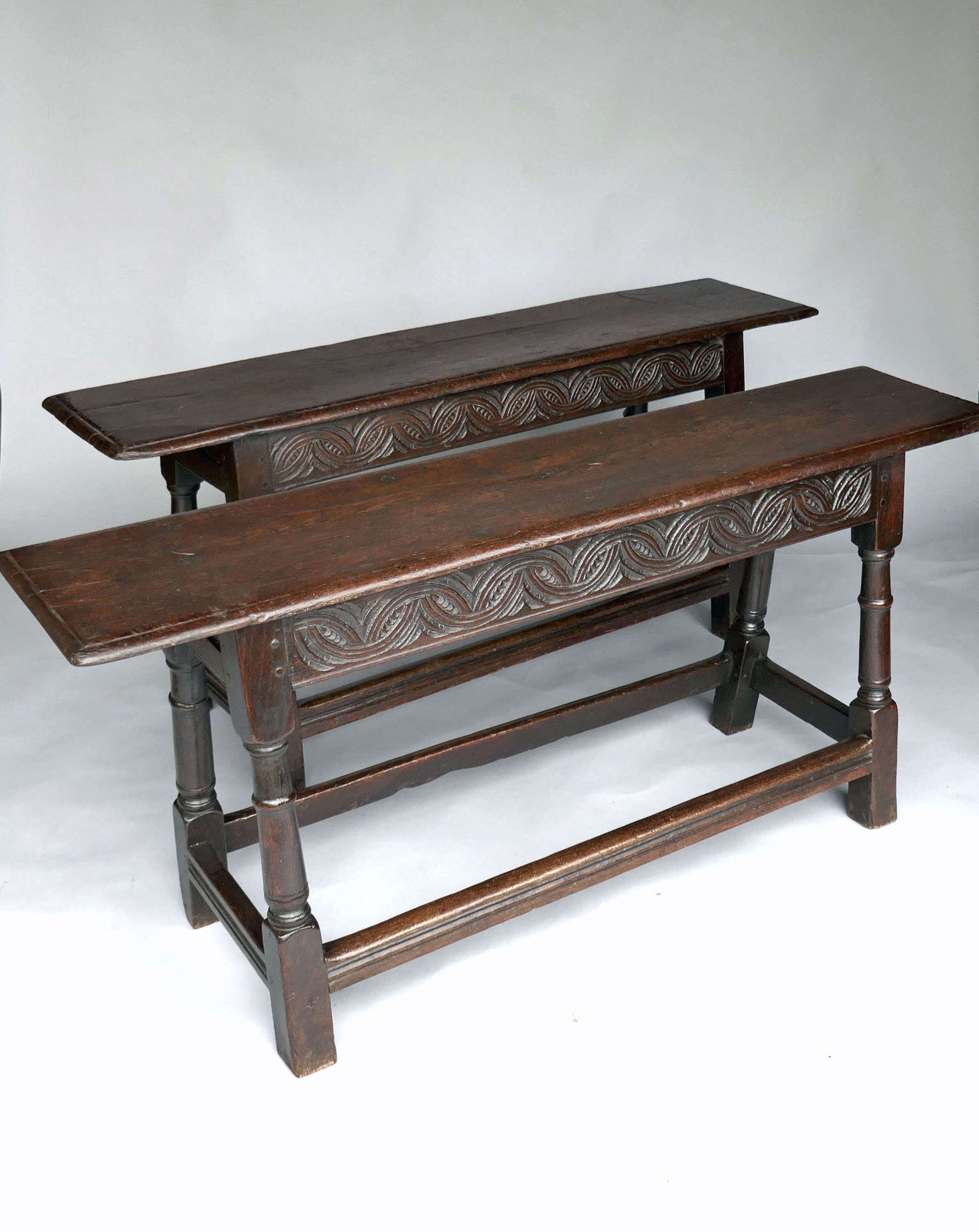 Antique Early English Furniture 17thc Pair Of Oak Joyned Benches.
