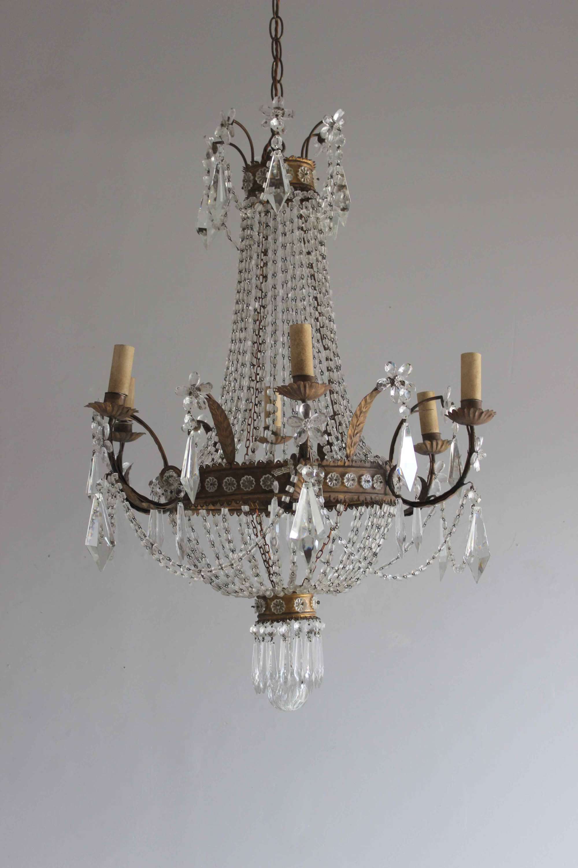Italian antique chandelier  with beads and cut glass