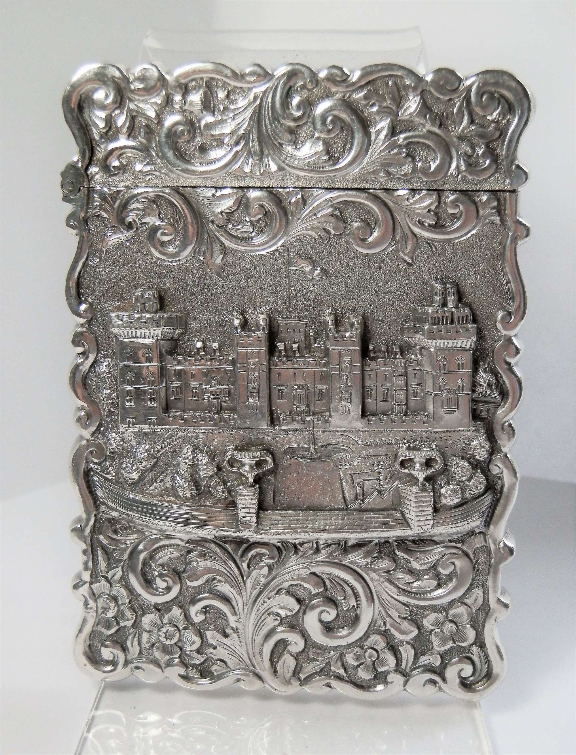 Victorian silver card case Windsor Castle, Birmingham 1855