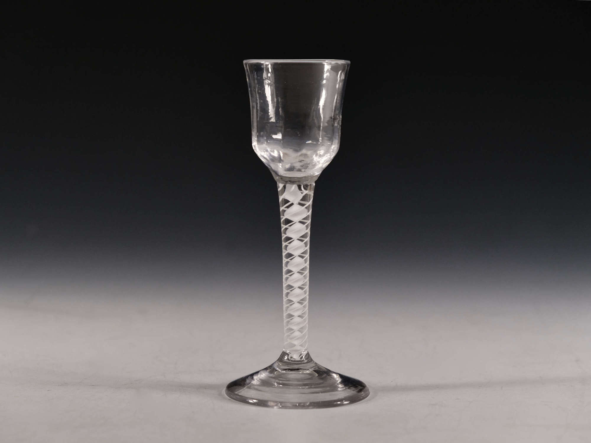 Antique glass wine glass double series opaque twist English c1755