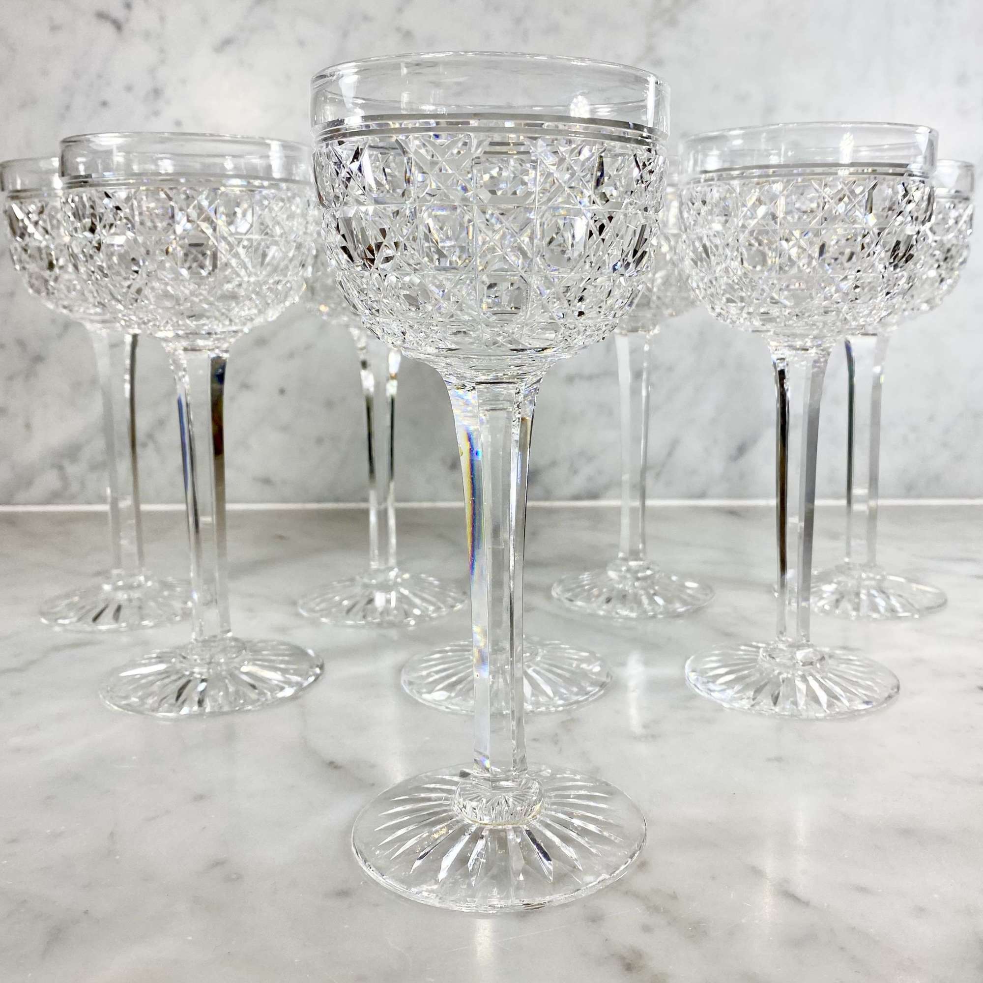19th Century English crystal tall wine glasses