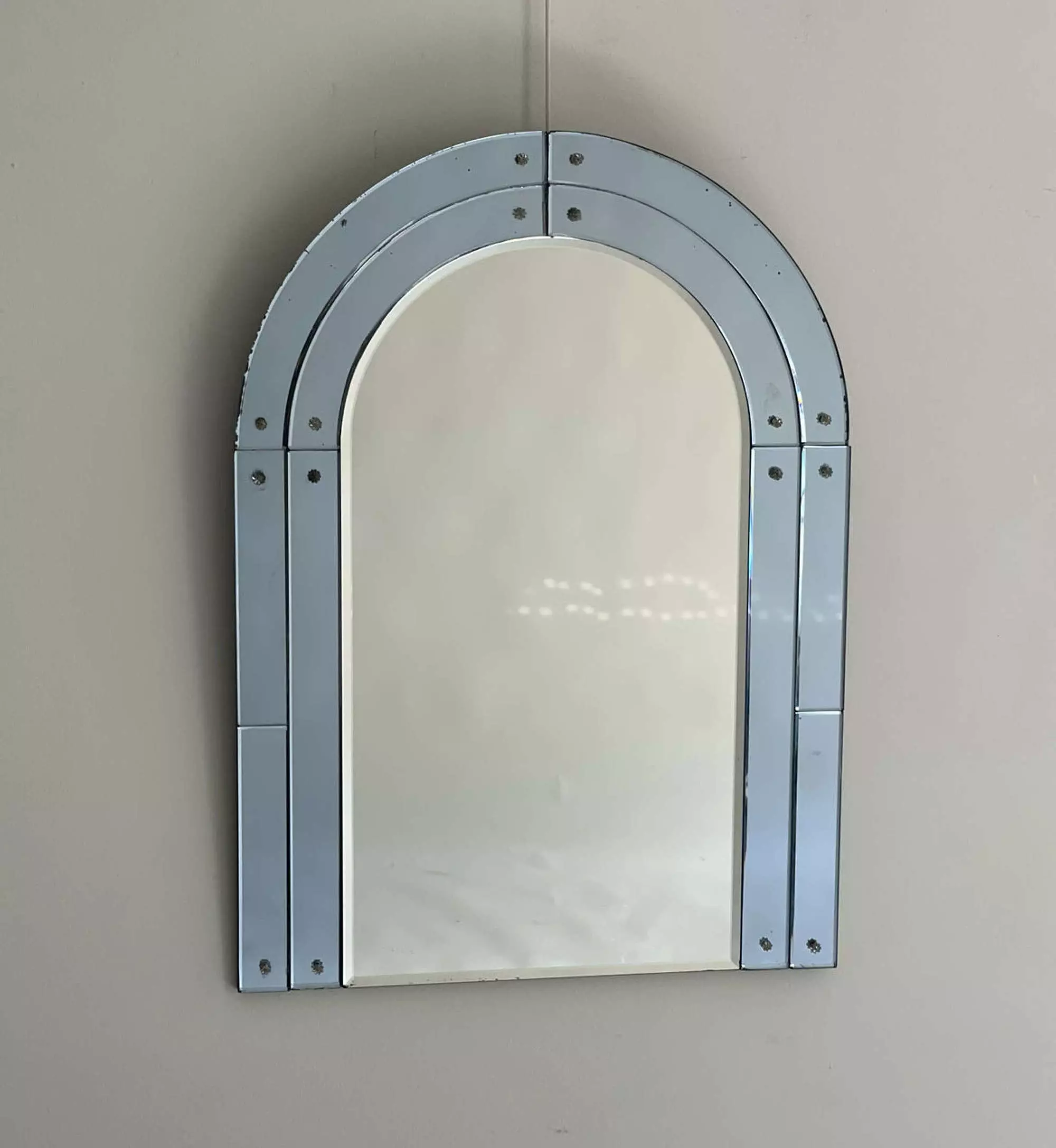 Blue Dome Top Art Deco Mirror in Antique Wall Mirrors