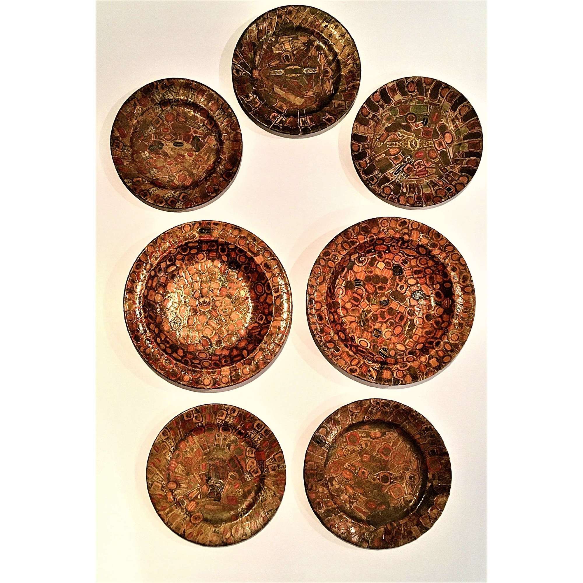 Set of Seven (7) Tobacciana Cigar Band Decoupage Plates