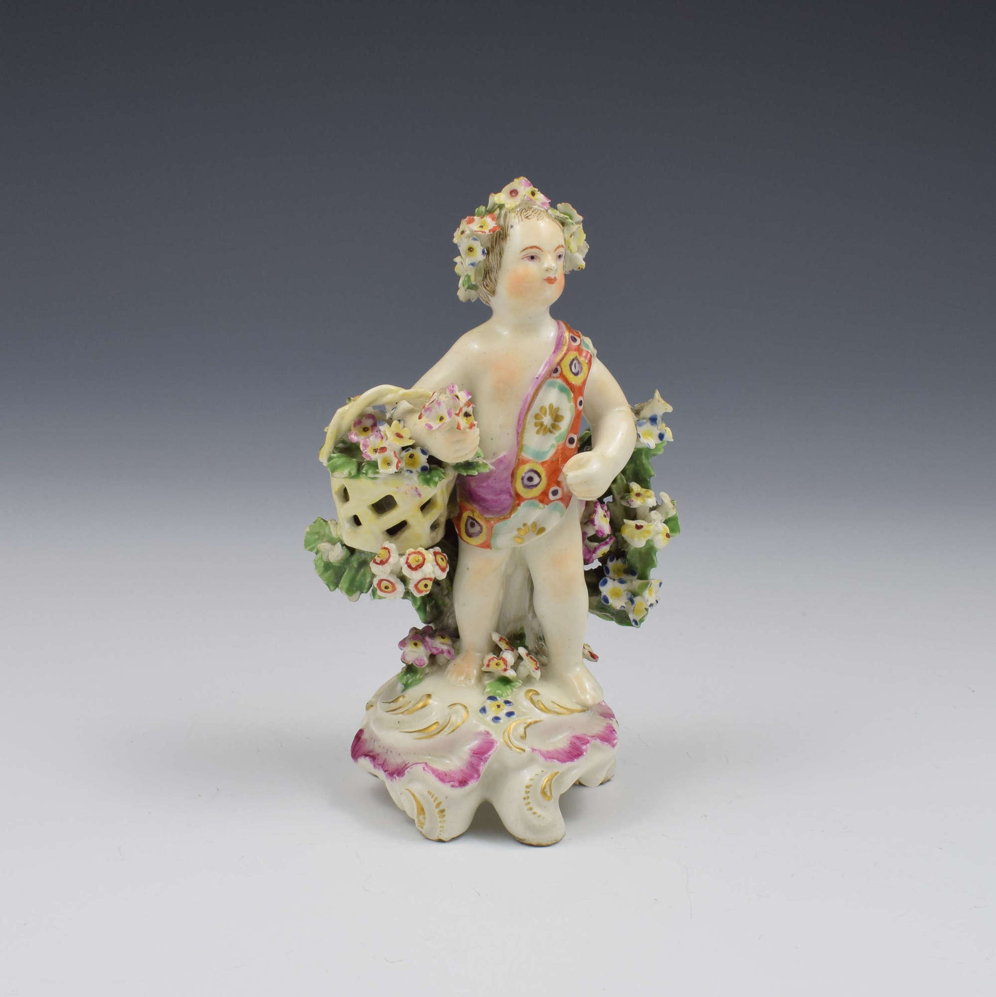 Derby Porcelain Figure Putto On Scrolled Base c.1765