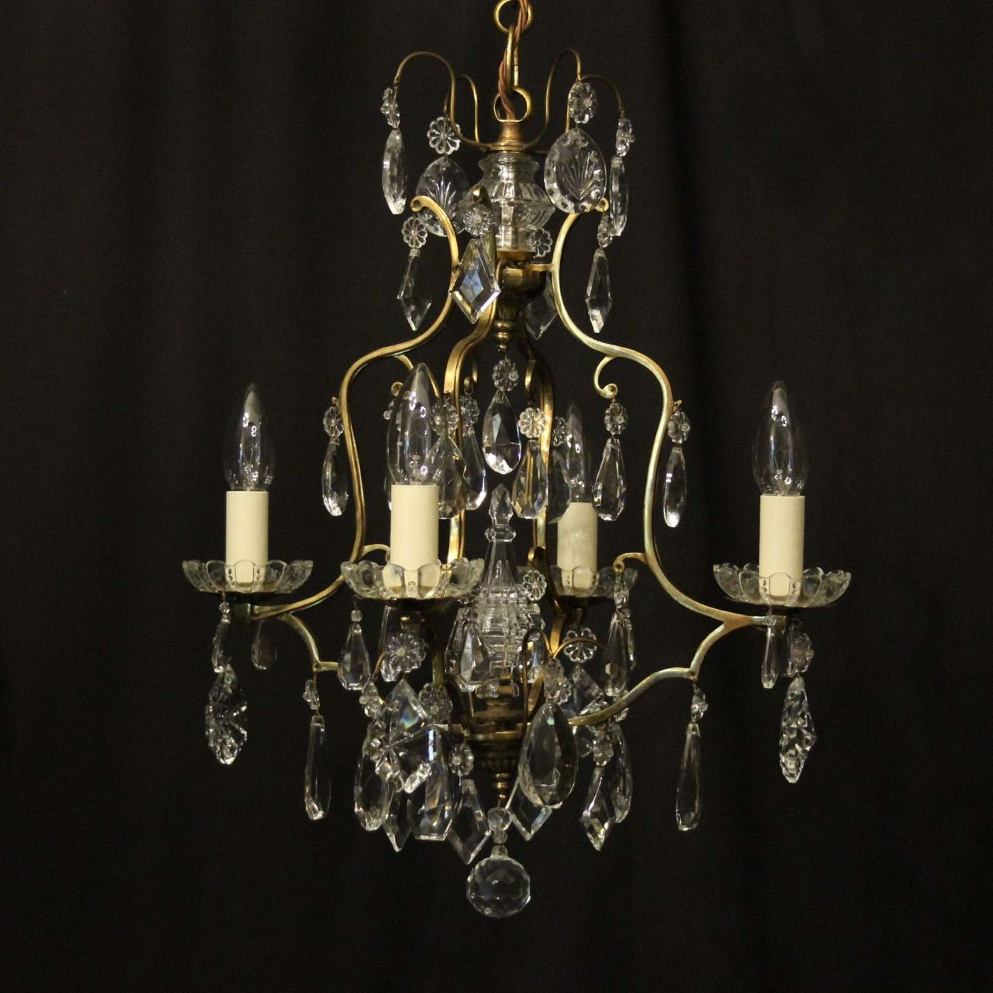 French Gilded 4 Light Cage Antique Chandelier