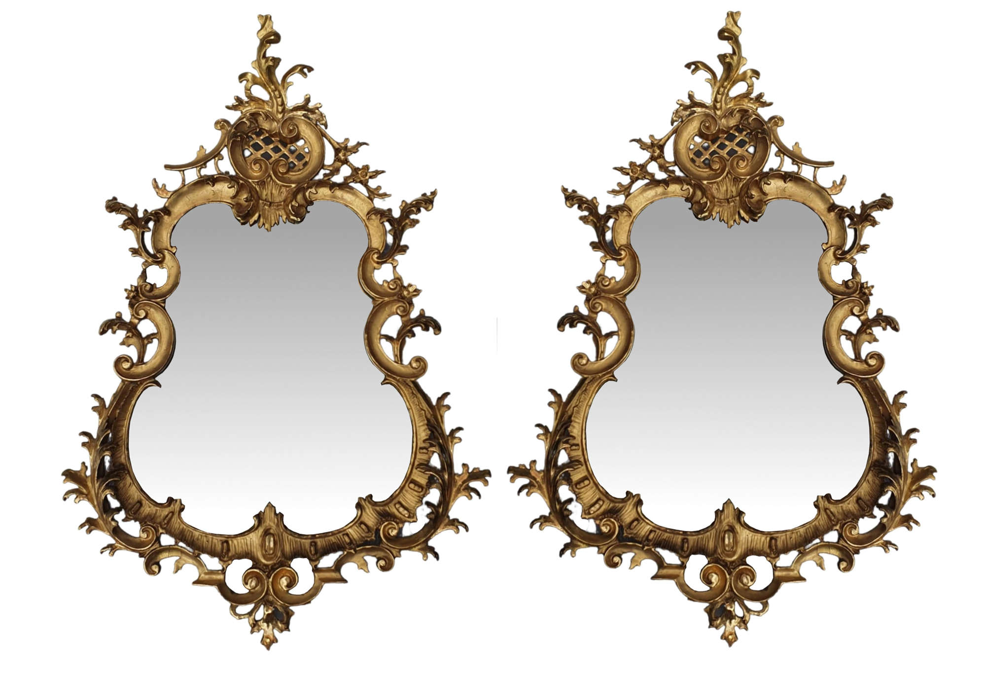 Rare Pair Of 19th Century Pier Giltwood Antique Mirrors In The Rococo Manner