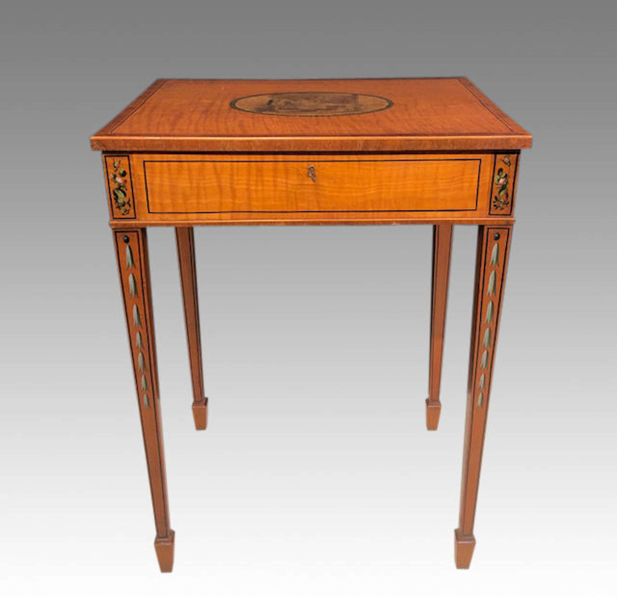 19th century painted satinwood work table.