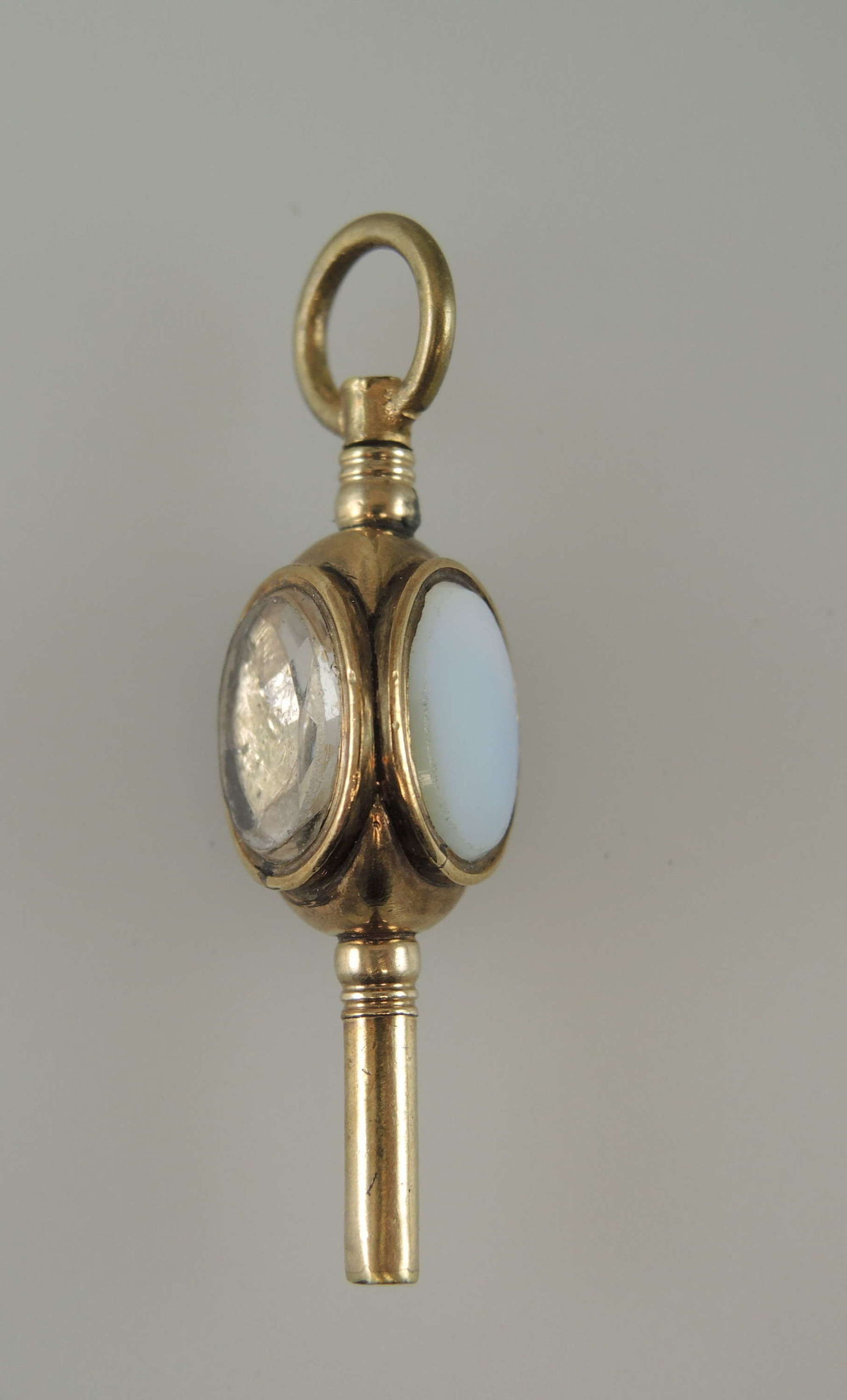 Victorian gilt three sided stone set pocket watch key c1850