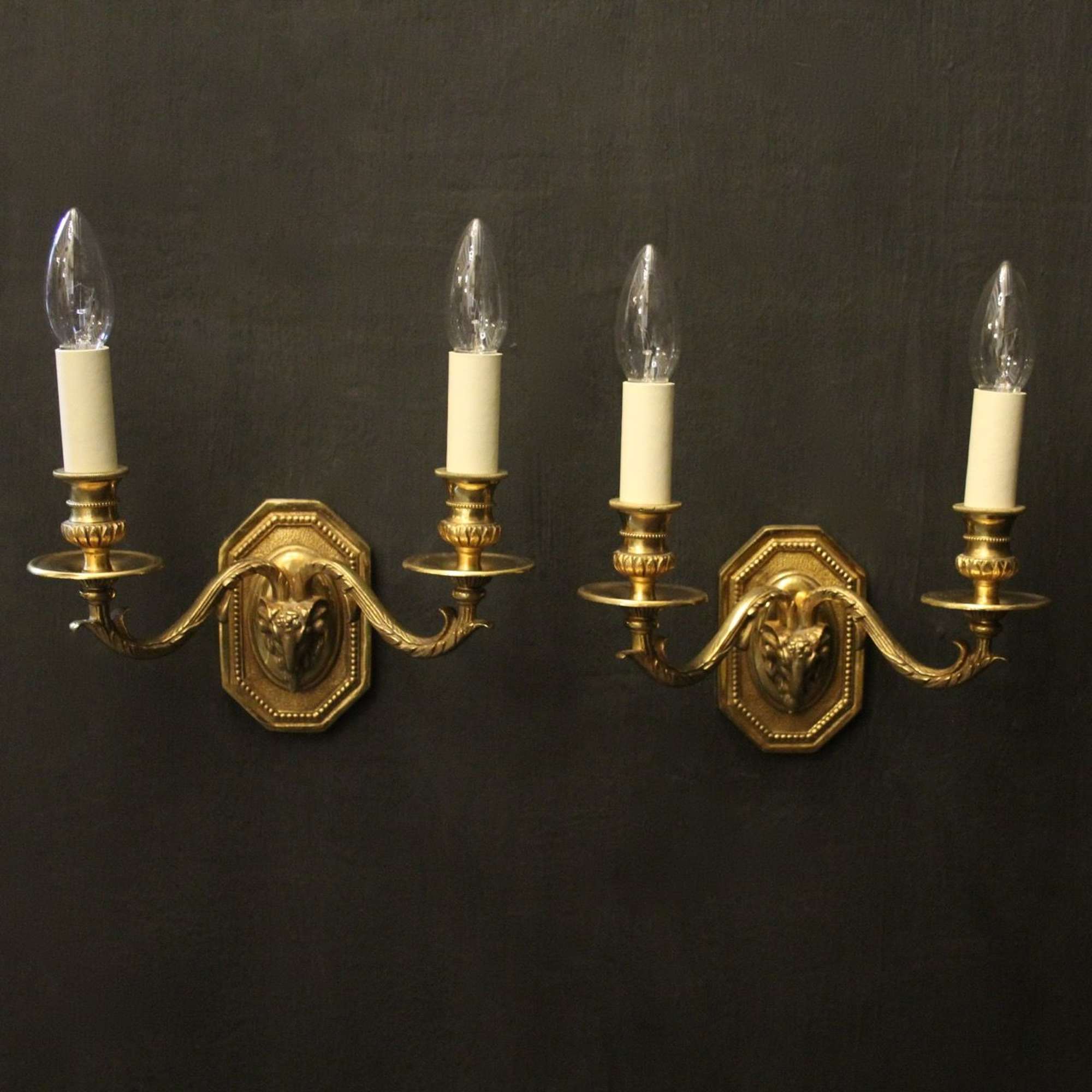 French Pair Of Gilded Ram Headed Wall Lights