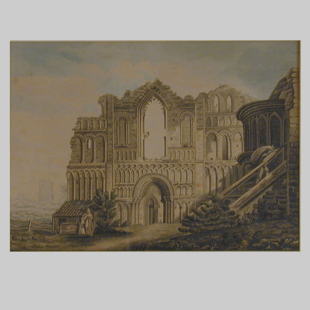 19th century watercolour, Castle Acre Priory, Norfolk