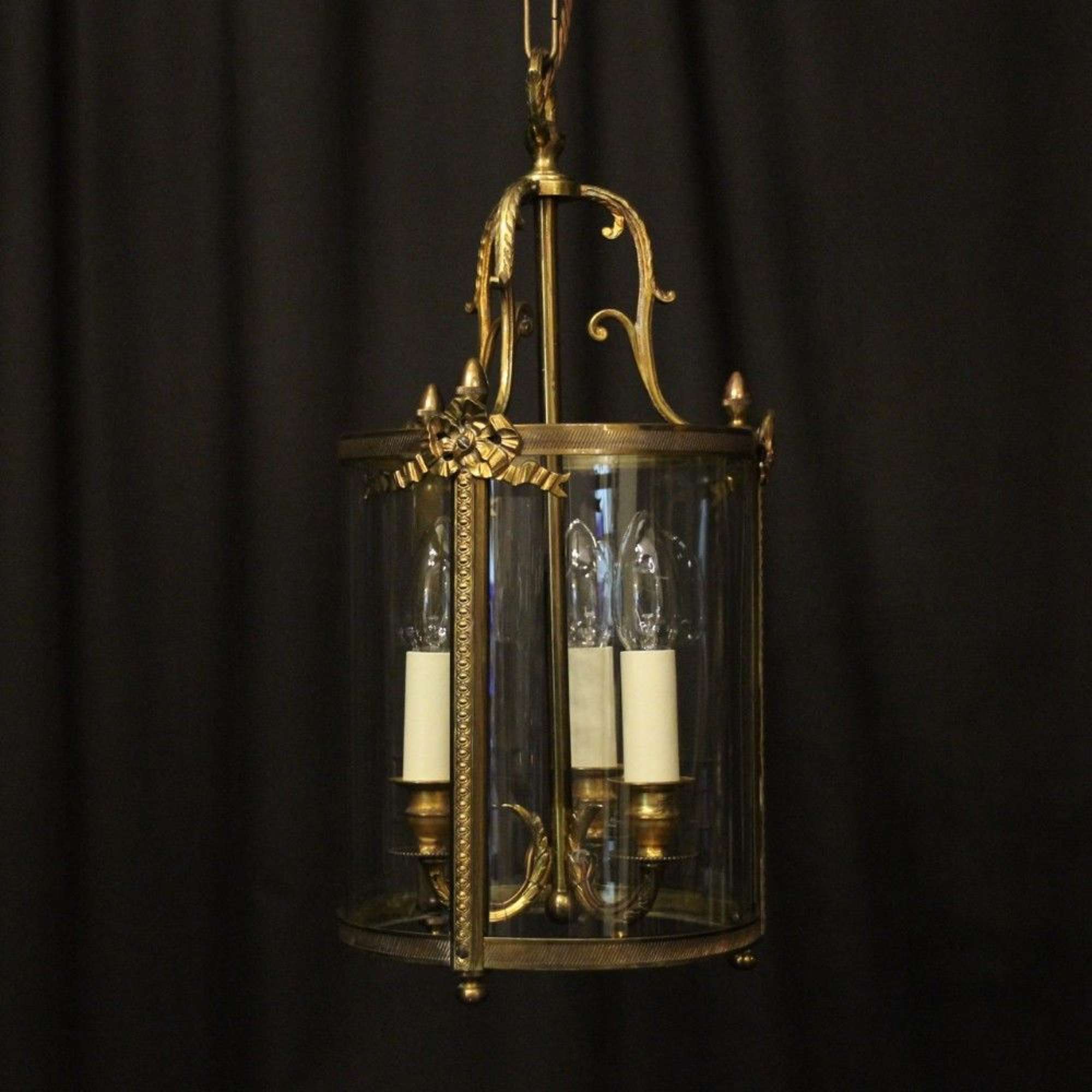 French Gilded Bronze Triple Light Antique Lantern