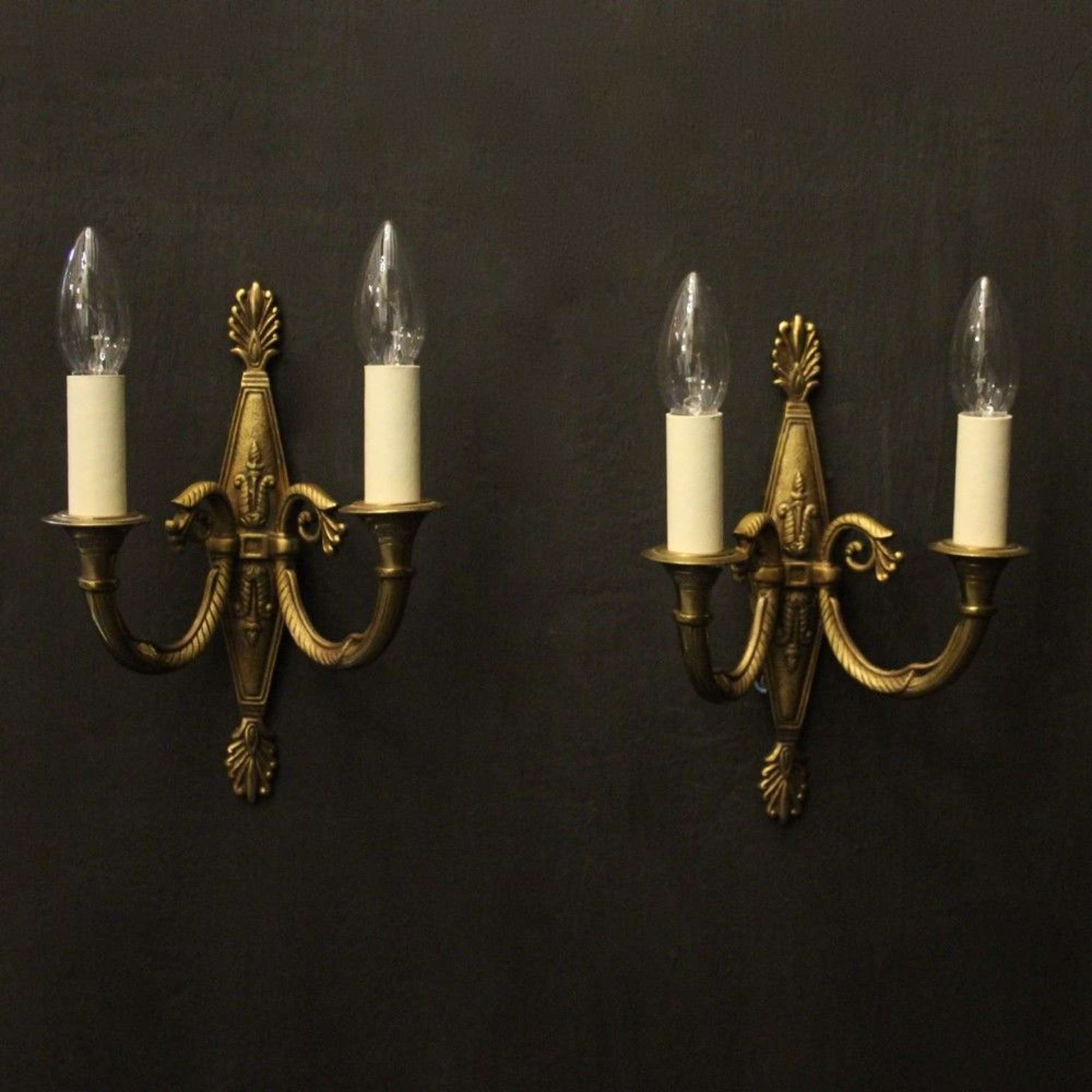 French Pair Of Gilded Twin Arm Antique Wall Lights