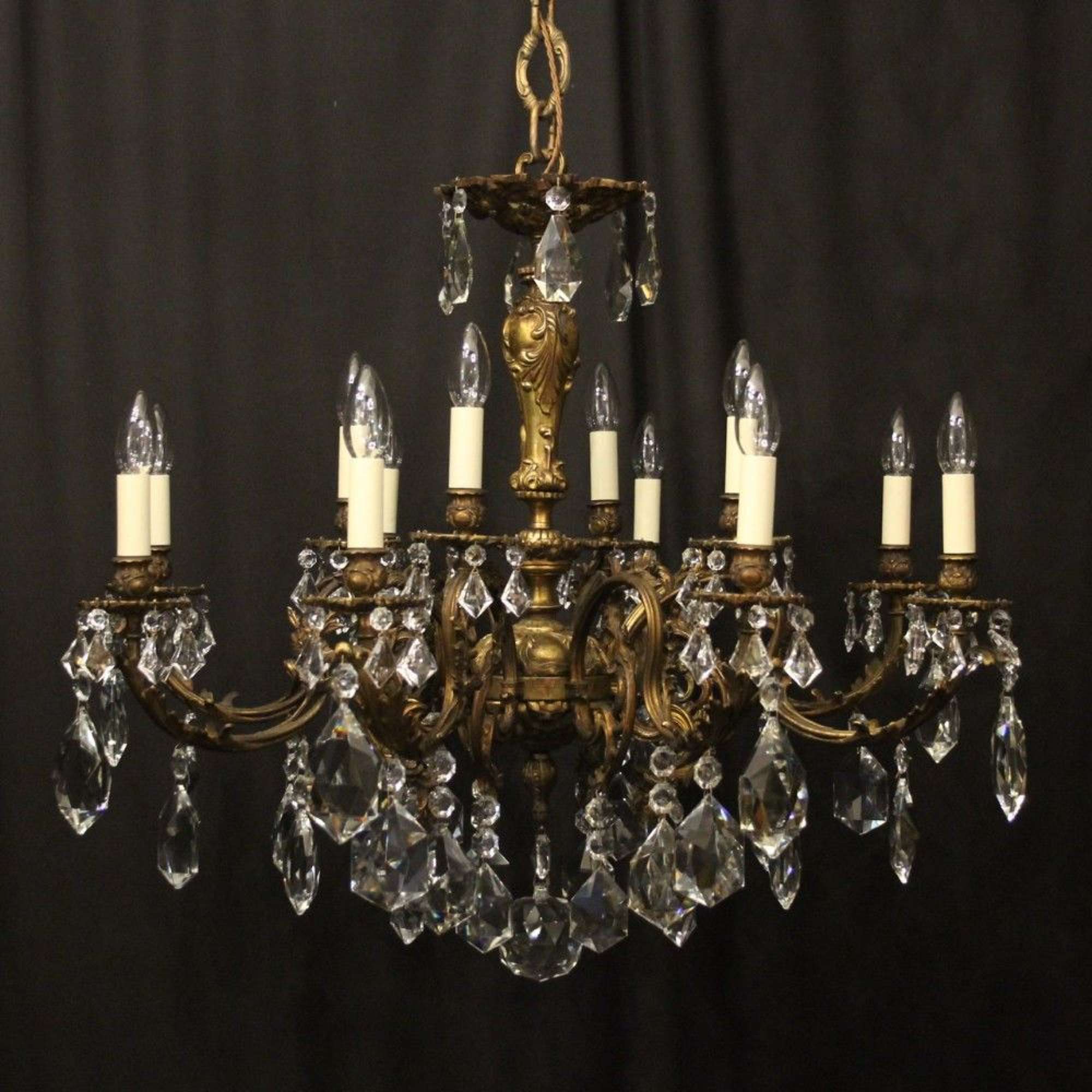 Italian Gilded Bronze & Crystal 12 Light Antique Chandelier