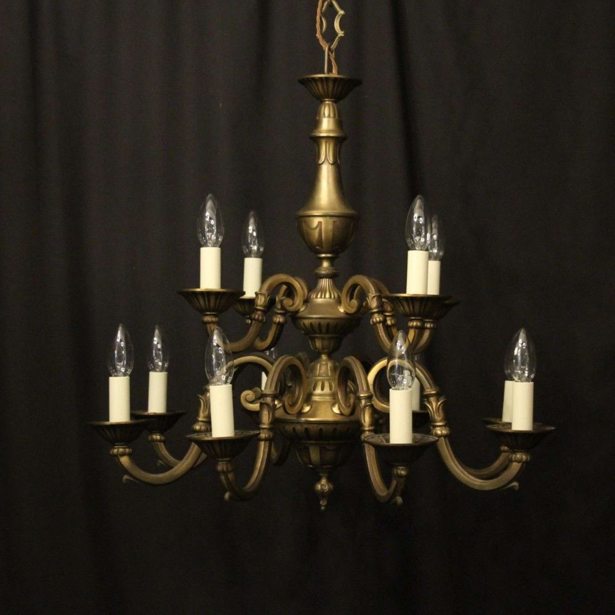 French Gilded Brass 12 Light Tiered Chandelier