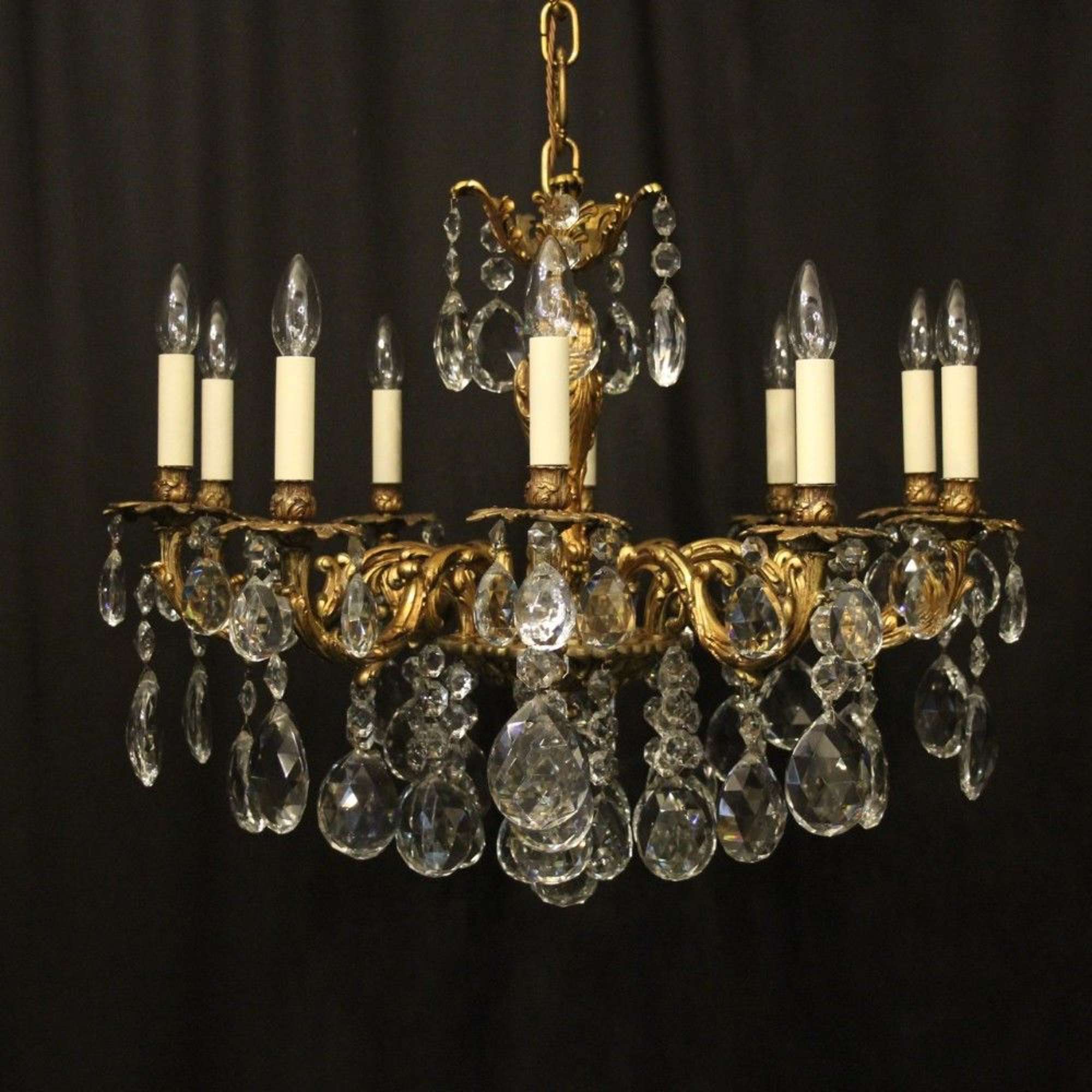 French 10 Light Gilded Bronze & Crystal Antique Chandelier