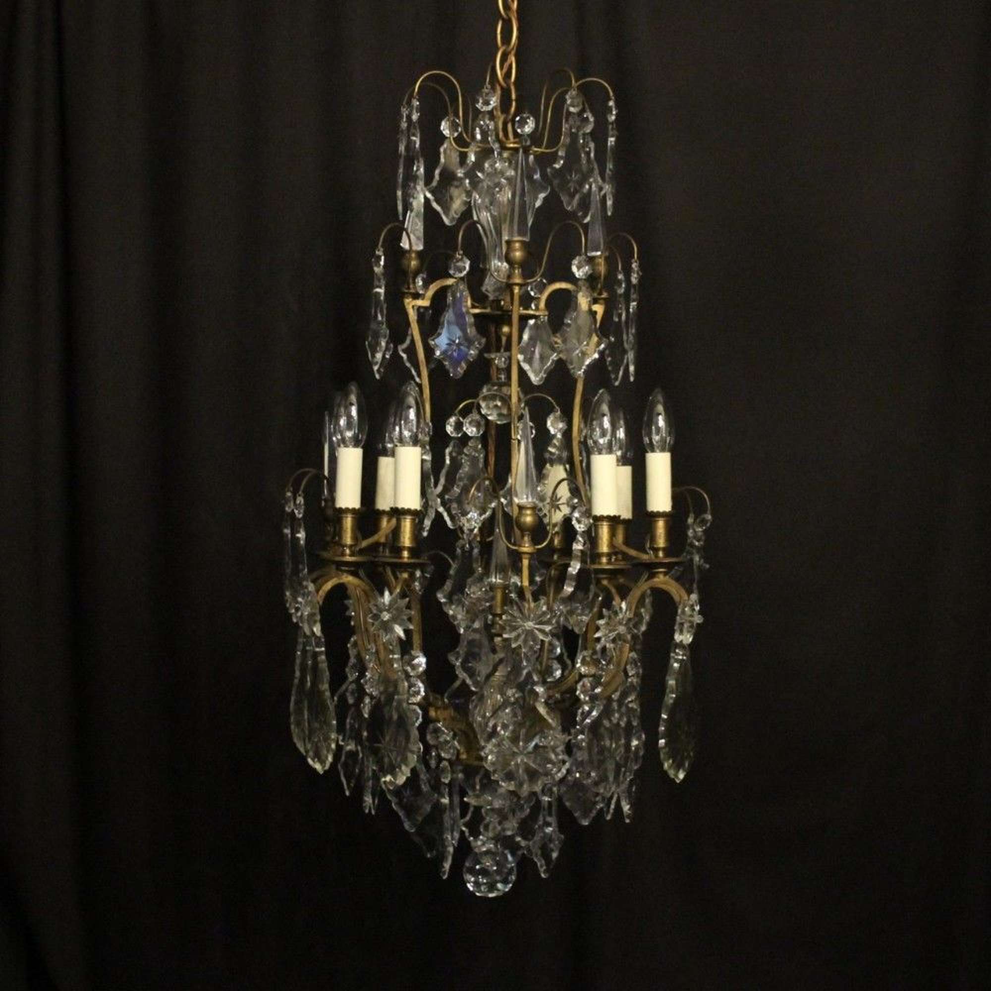 French Gilded Bronze & Crystal 8 Light Antique Chandelier