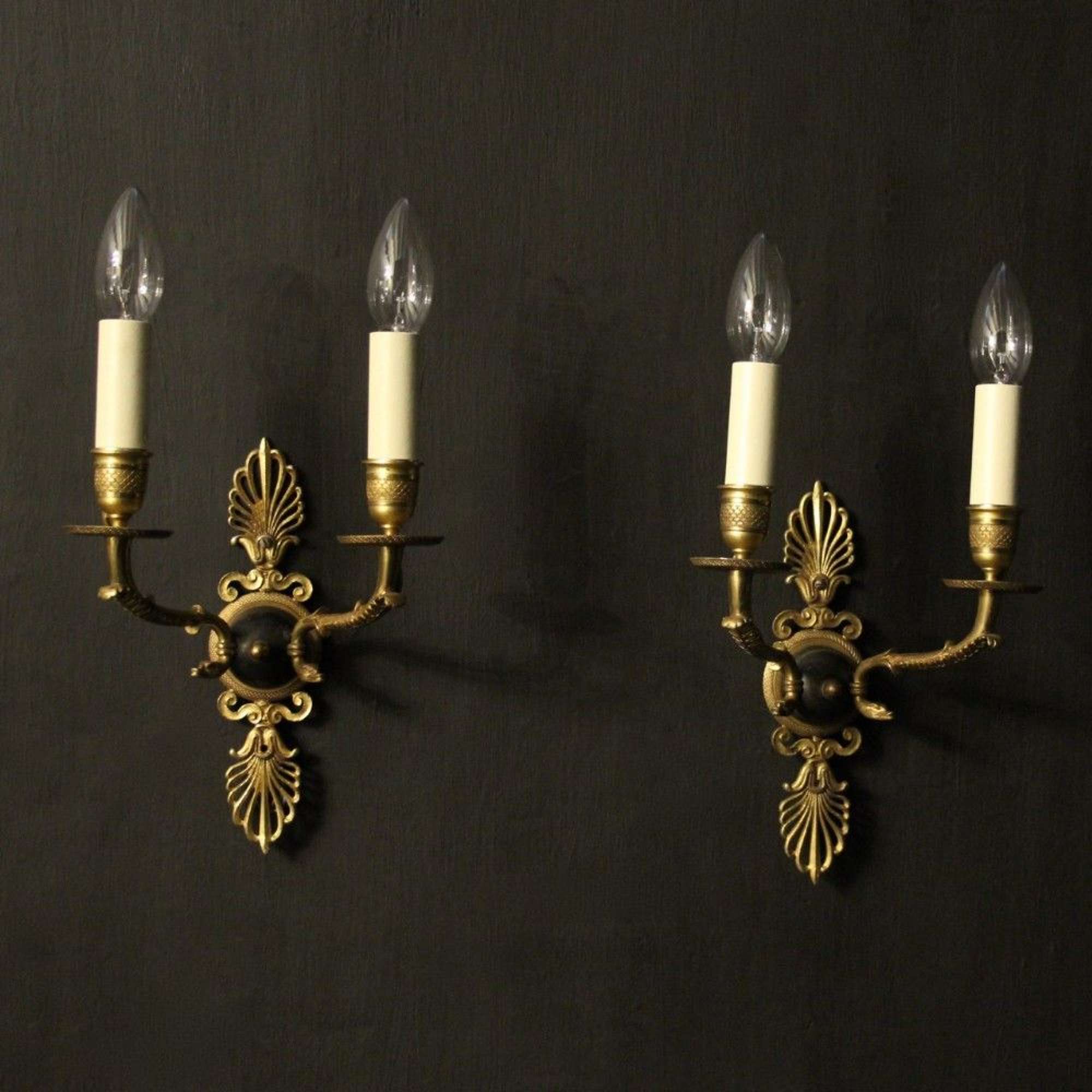 French Pair Of Empire Bronze Antique Wall Lights
