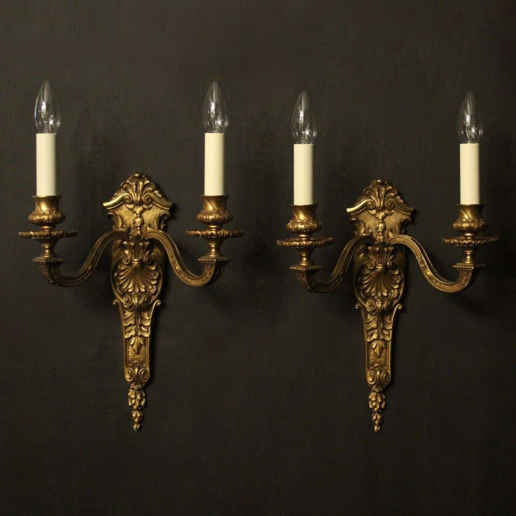 French 19th Century Pair Of Gilded Bronze Antique Wall Sconces