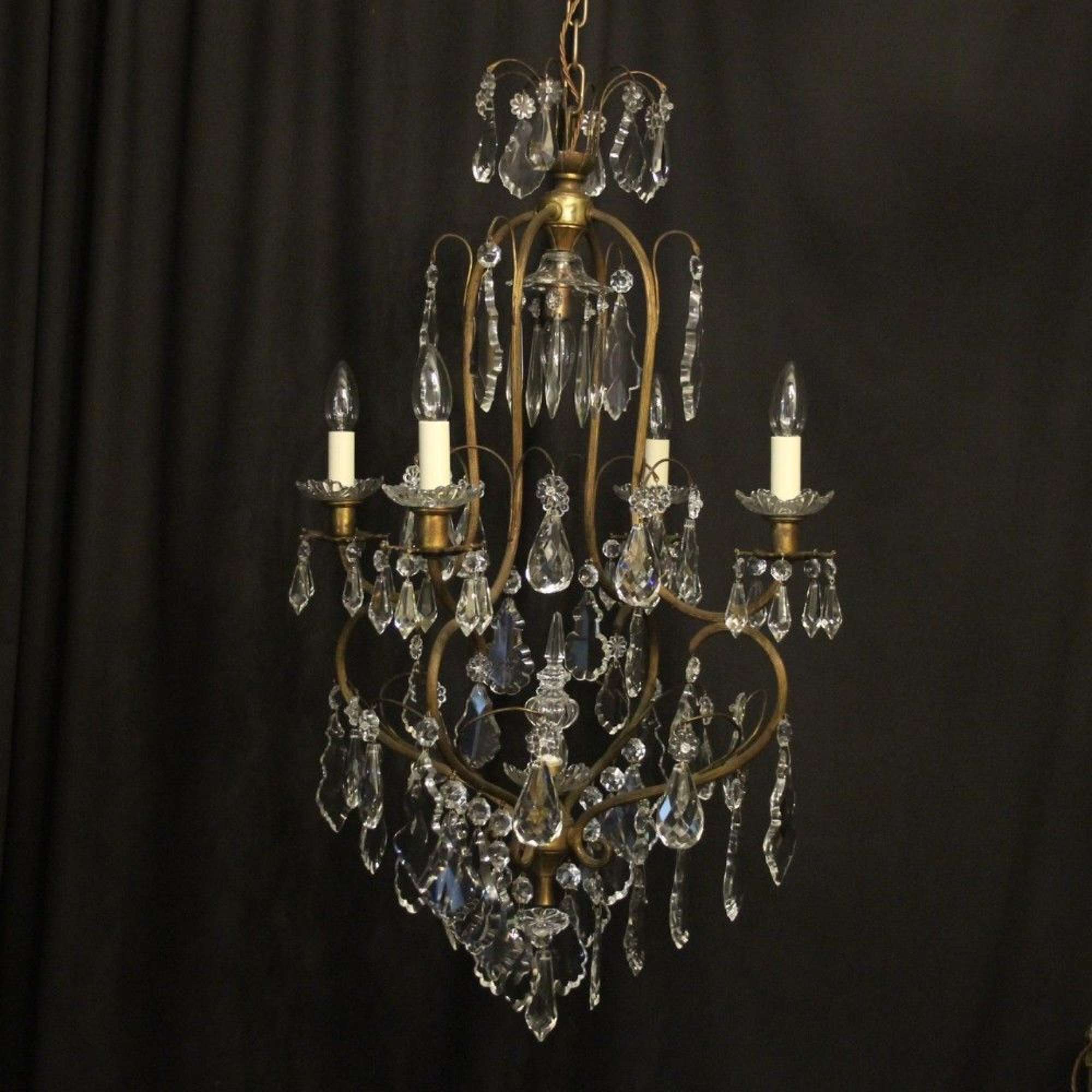 French Gilded & Crystal 5 Light Antique Chandelier