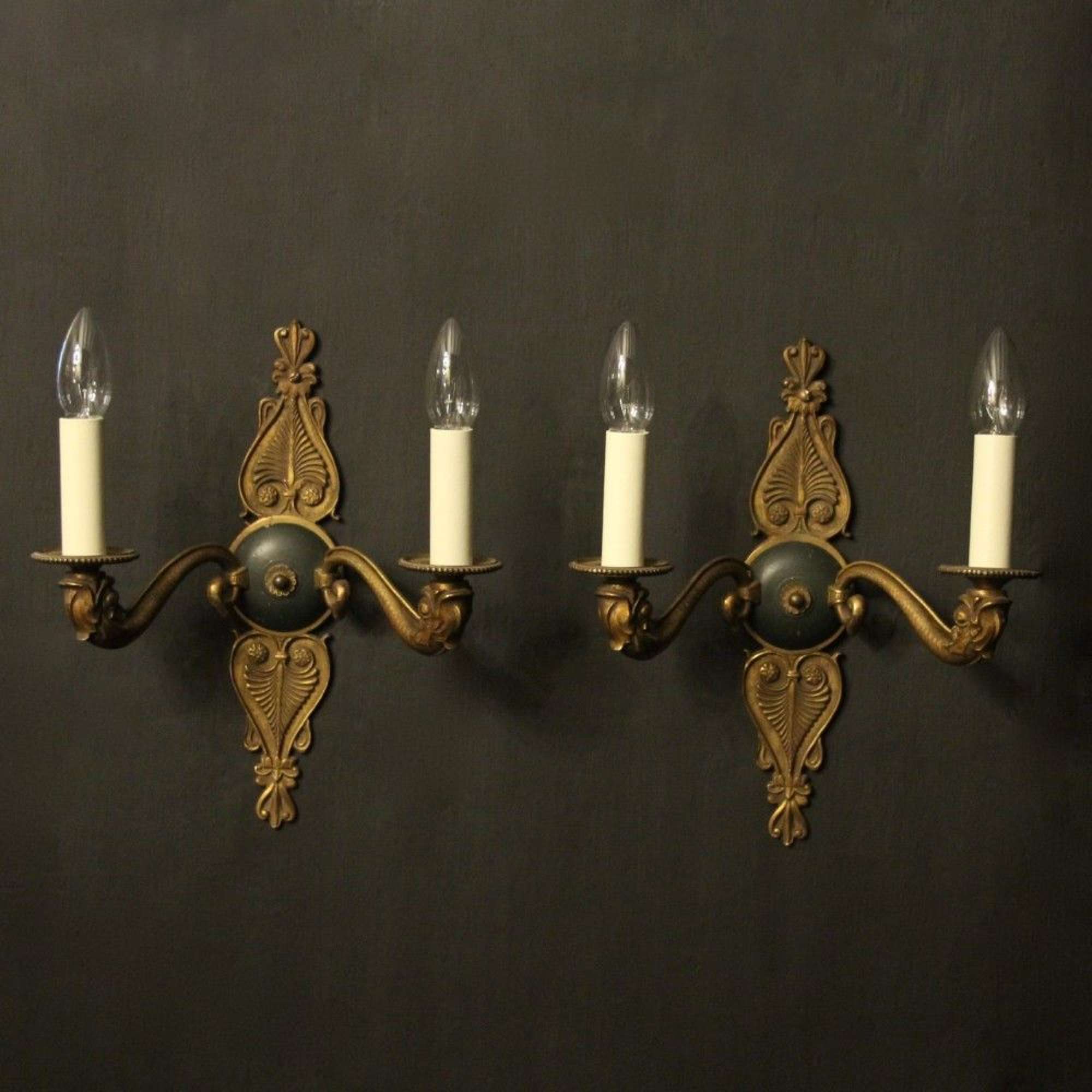 French Pair Of Gilded Bronze Empire Antique Wall Lights