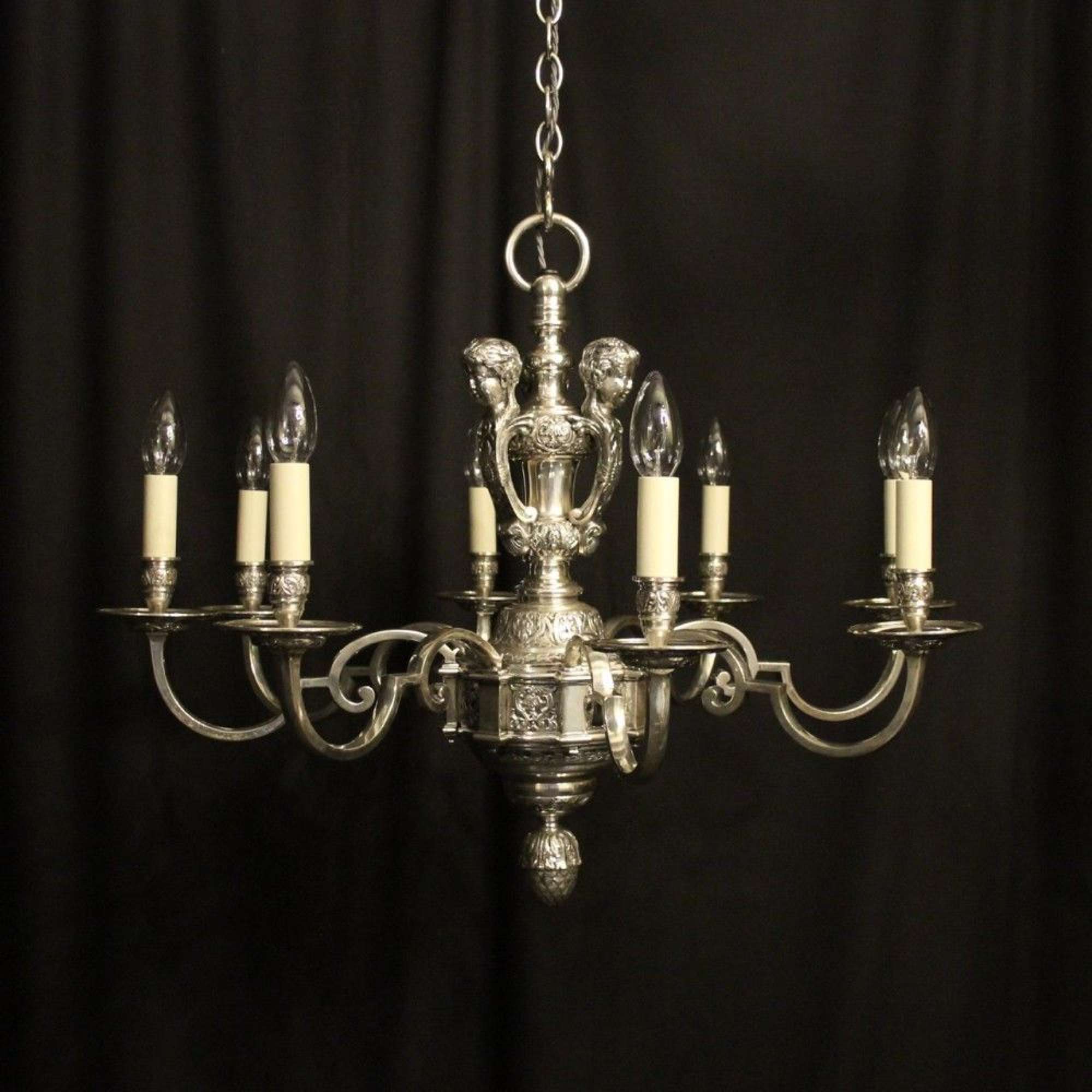 French Silver Gilded 8 Light Antique Chandelier
