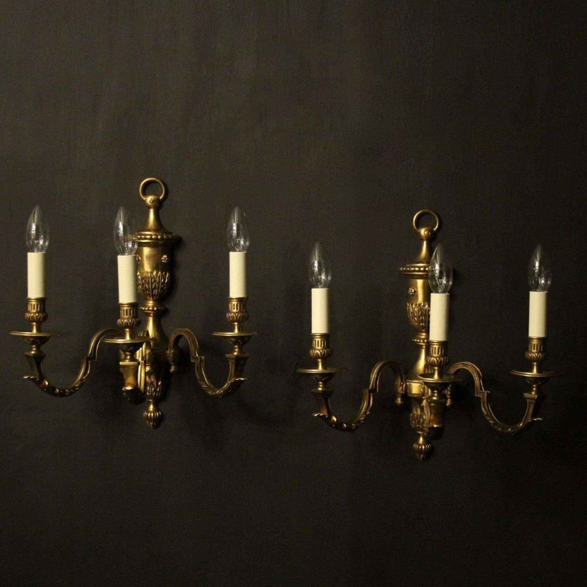 French Pair Of Gilded Triple Arm Antique Wall Lights