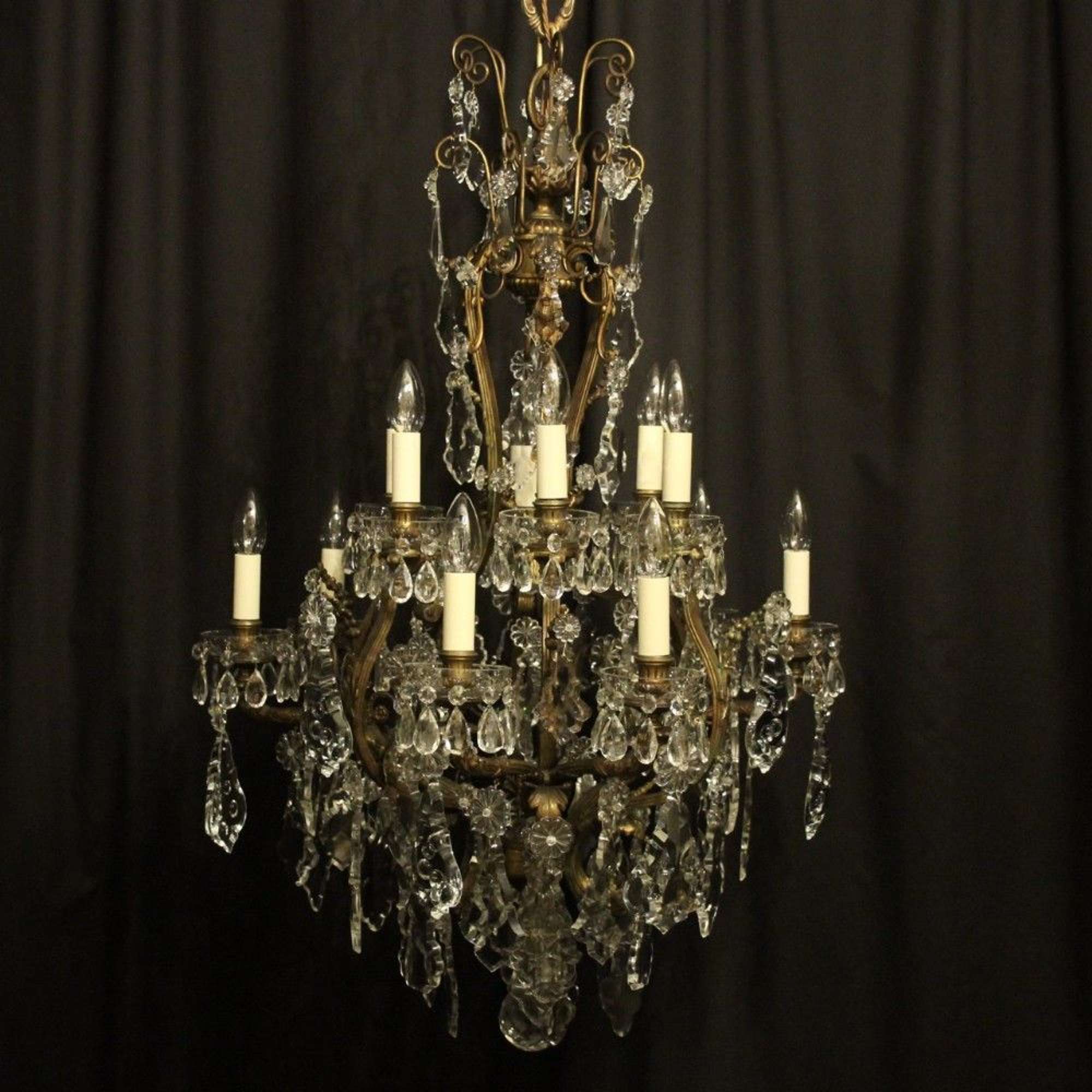 French 19th Century Gilded Bronze & Crystal 12 Light Antique Chandelie