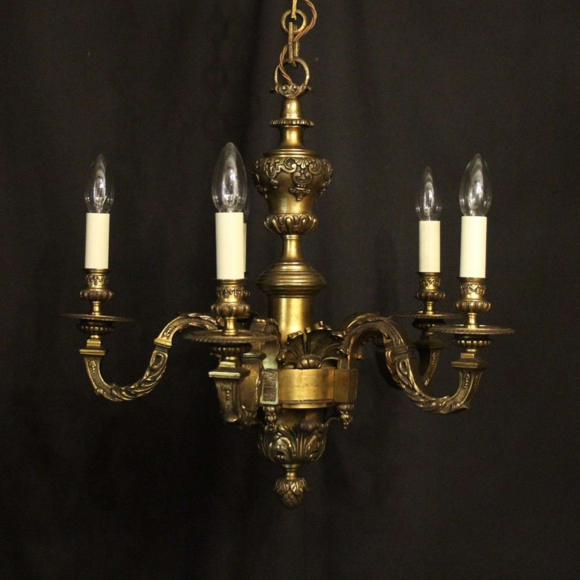 French 19th Century Gilded Bronze 6 Light Antique Chandelier