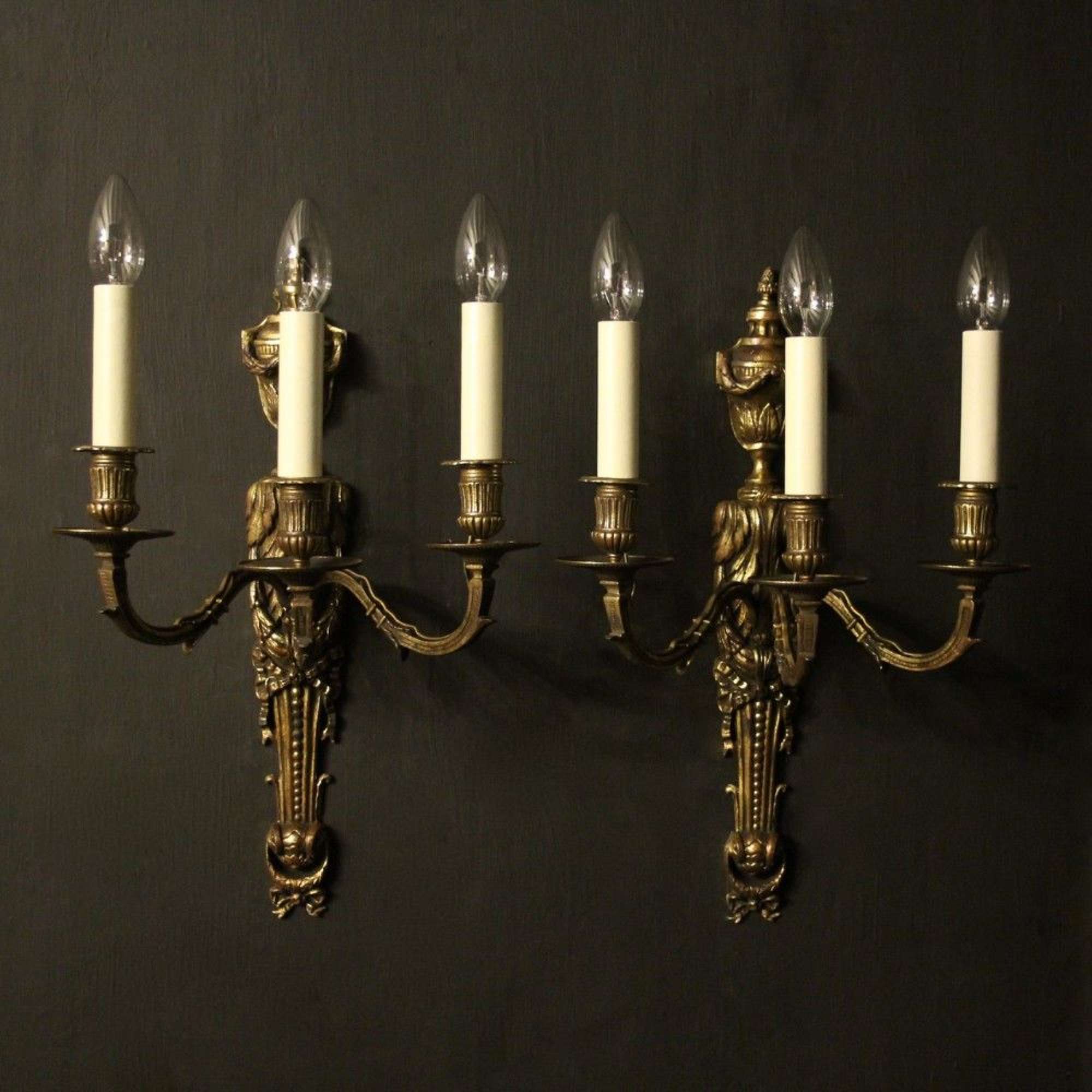French 19th C Pair Of Gilded Bronze Antique Wall Sconces
