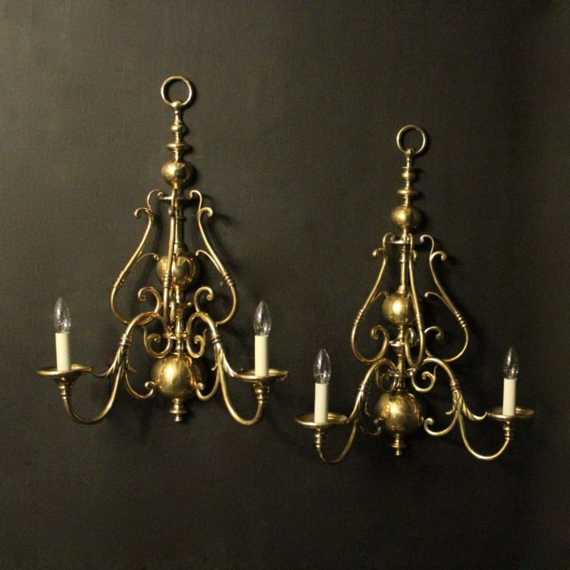 English Pair Of Brass Twin Arm Wall Lights