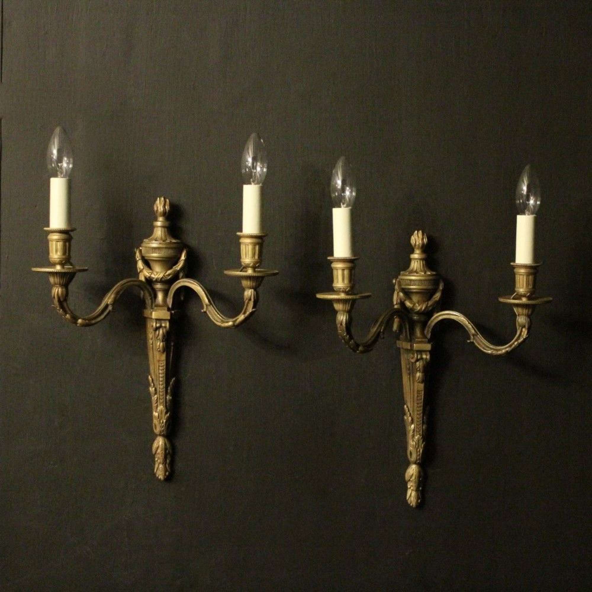 French 19th Century Pair Of Gilded Bronze Antique Wall Sconces