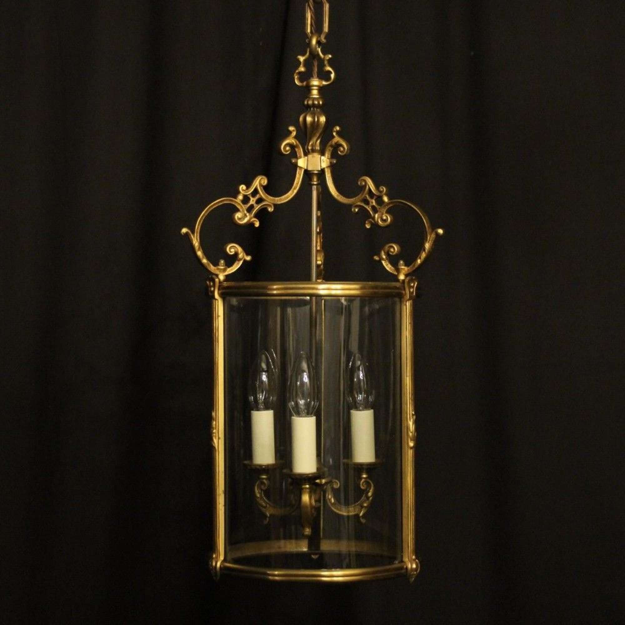 French Large Gilded Bronze Convex Antique Hall Lantern