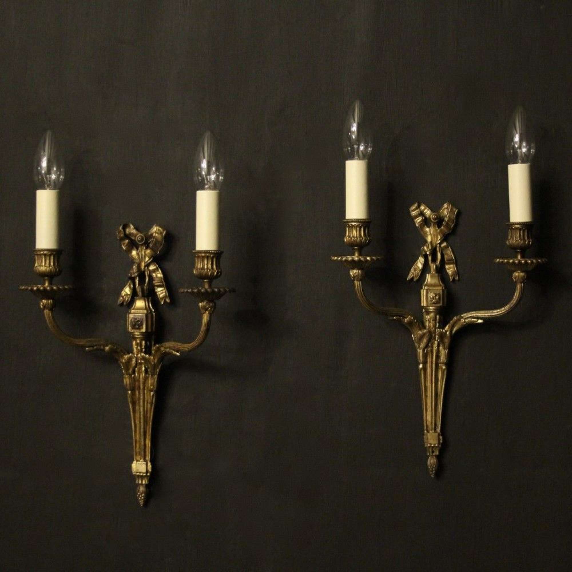 French Gilded Bronze Twin Arm Wall Sconces