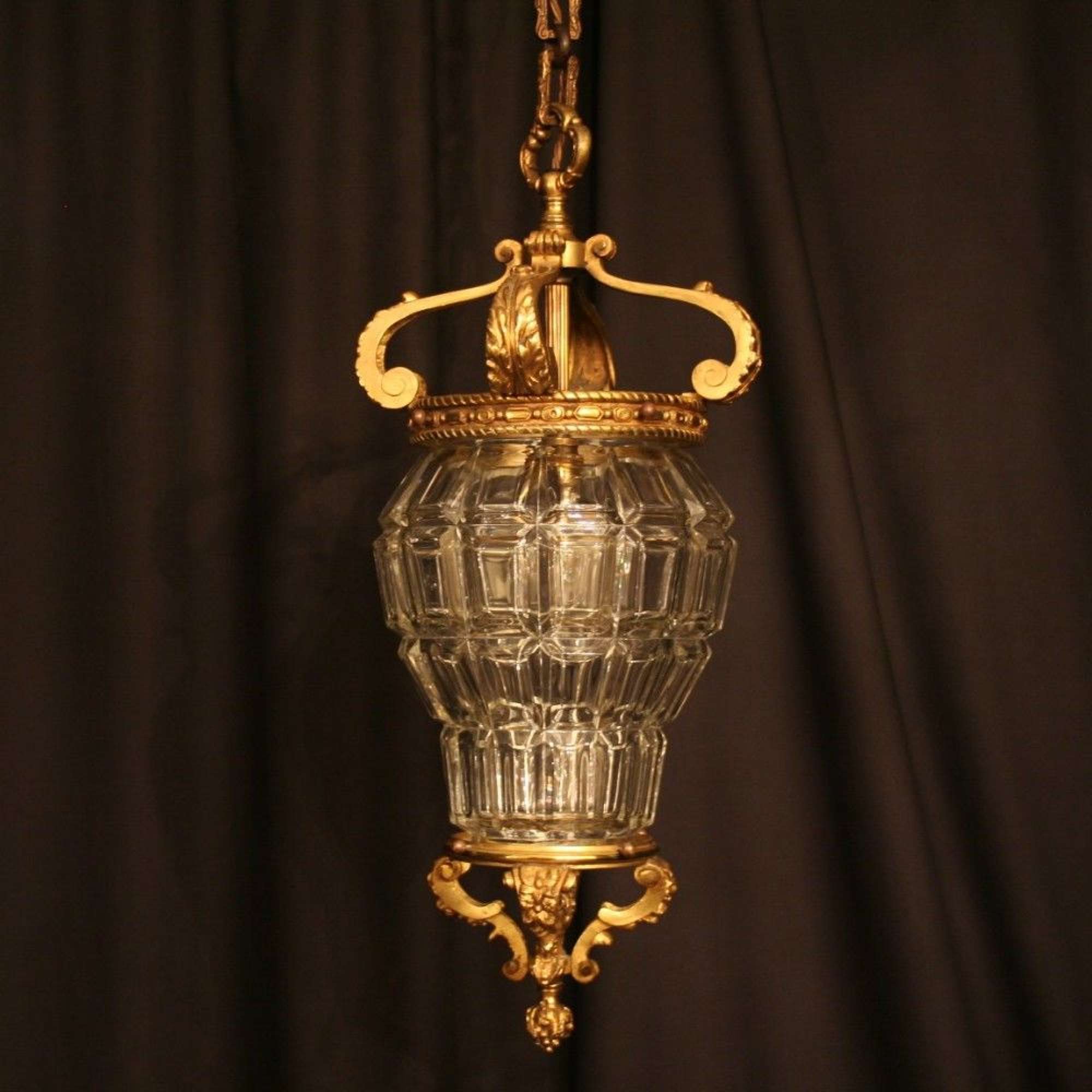 French 19th Century Gilded Single Light Antique Hall Lantern