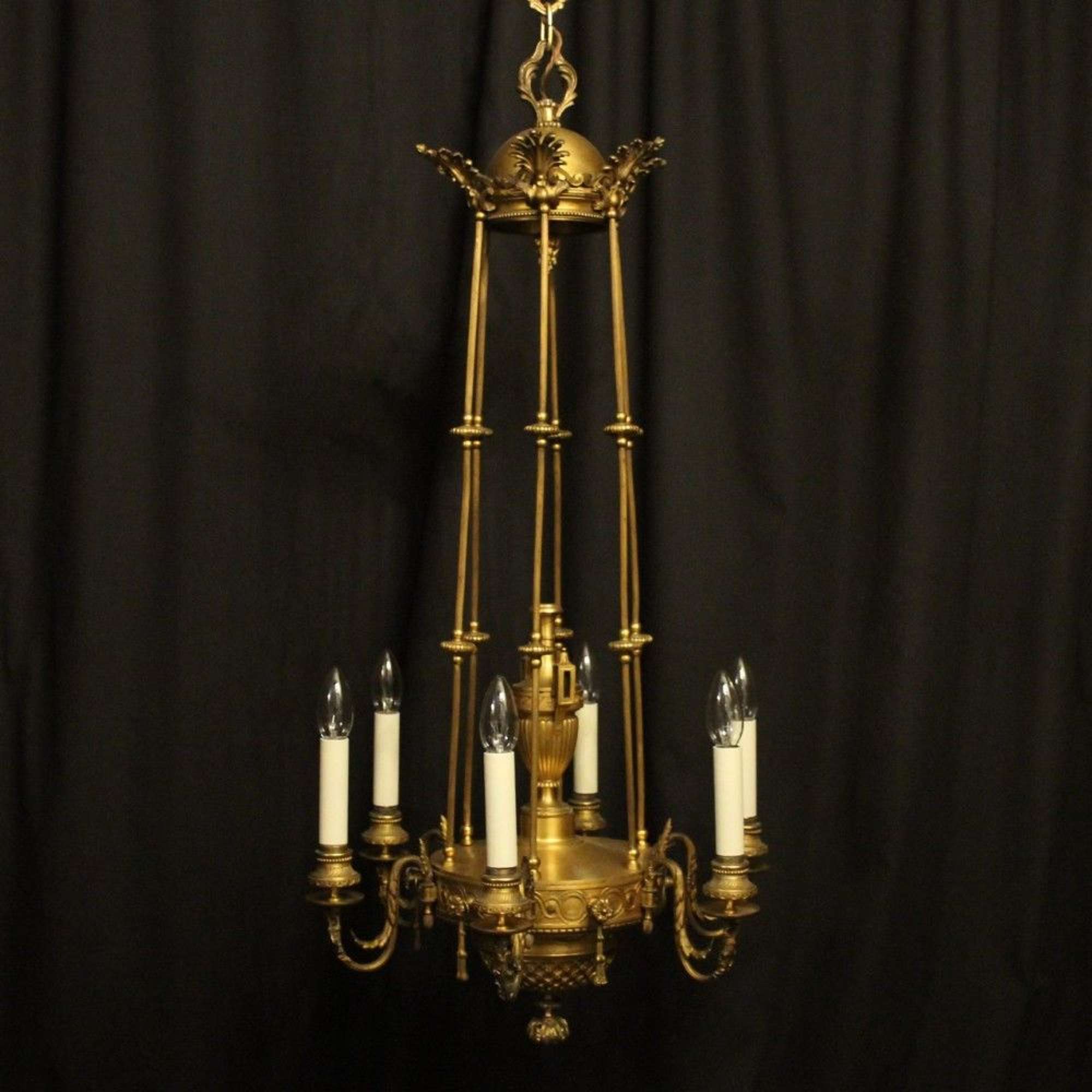 French F. Barbedienne Mid 19th C Antique Bronze 6 Light Chandelier