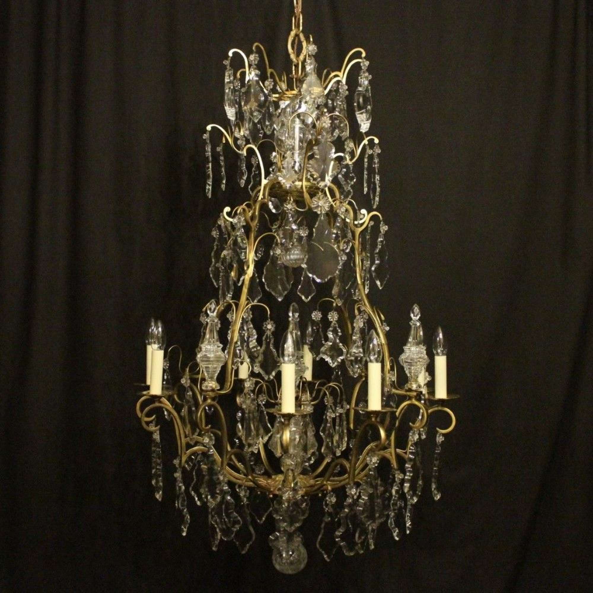 French Large Gilded & Crystal 8 Light Antique Chandelier