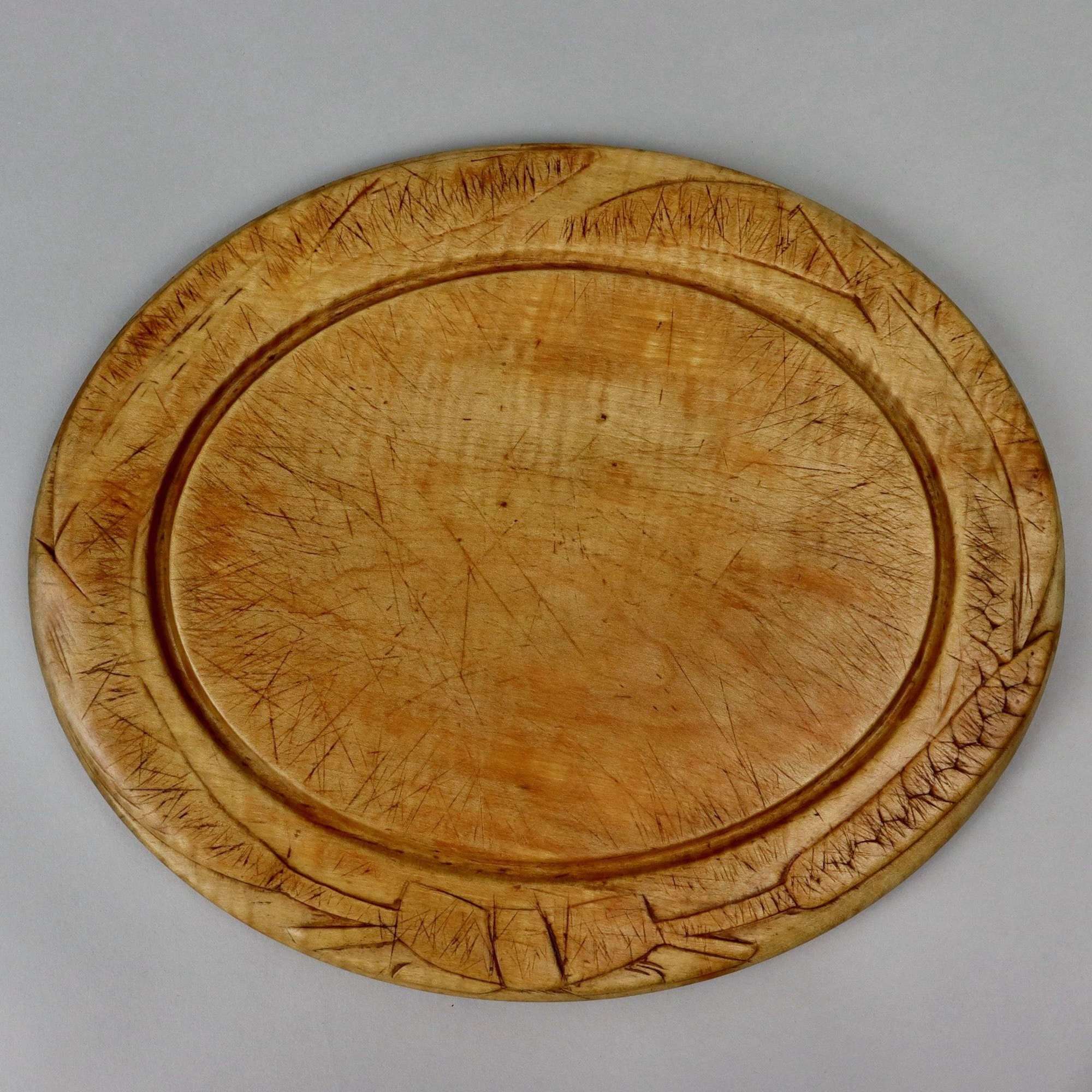 Victorian, oval, carved breadboard