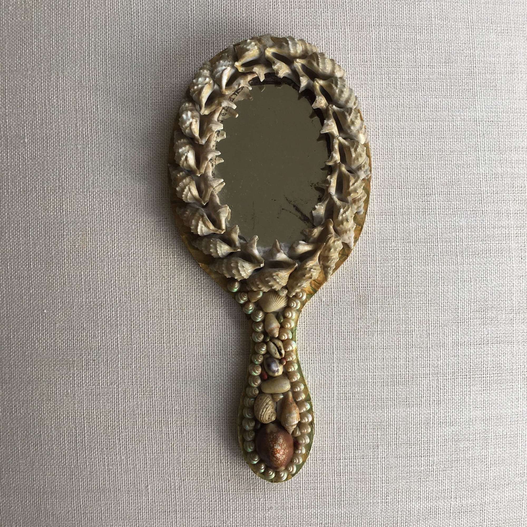 Vintage shell hanging or hand mirror