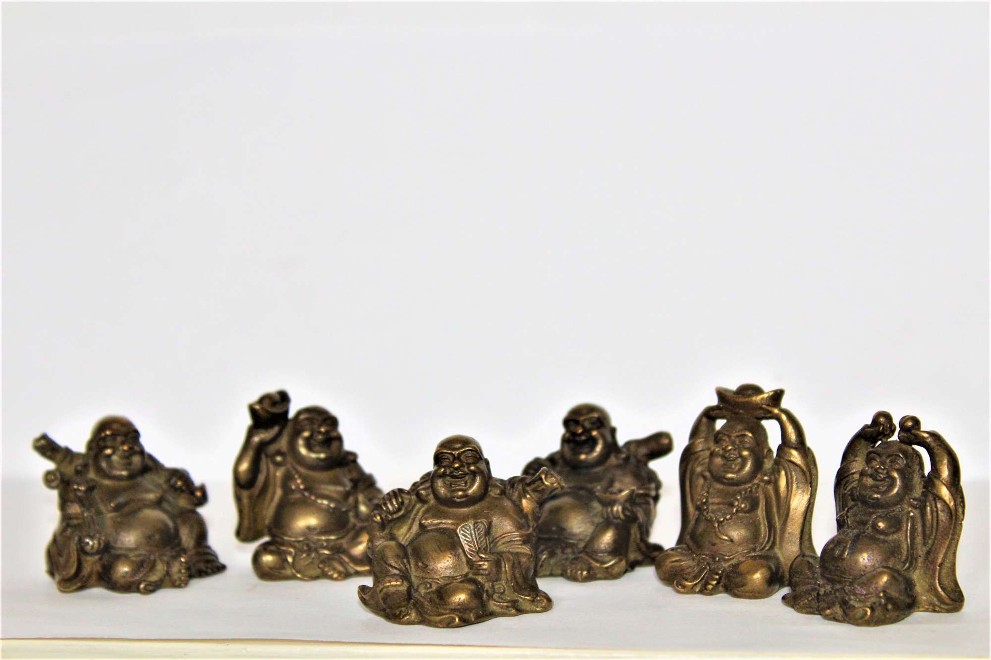 Six Finely Cast Small Chinese Bronze Possibly Gold Or Scroll Weights