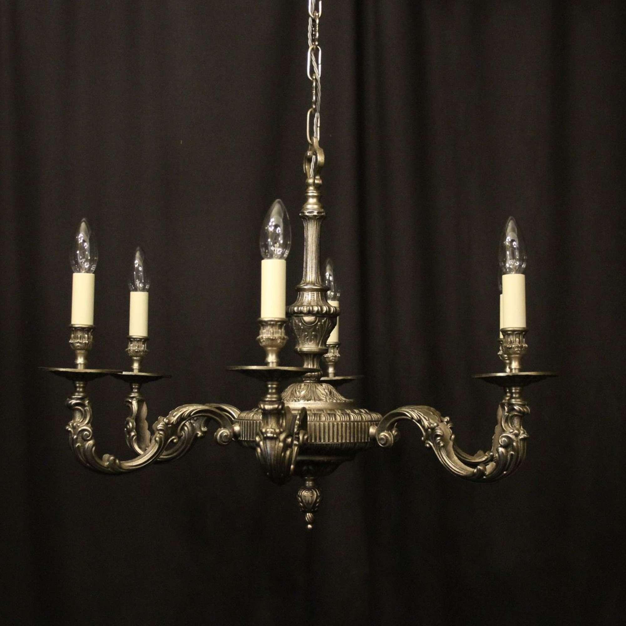 French Silver Gilded 6 Light Chandelier