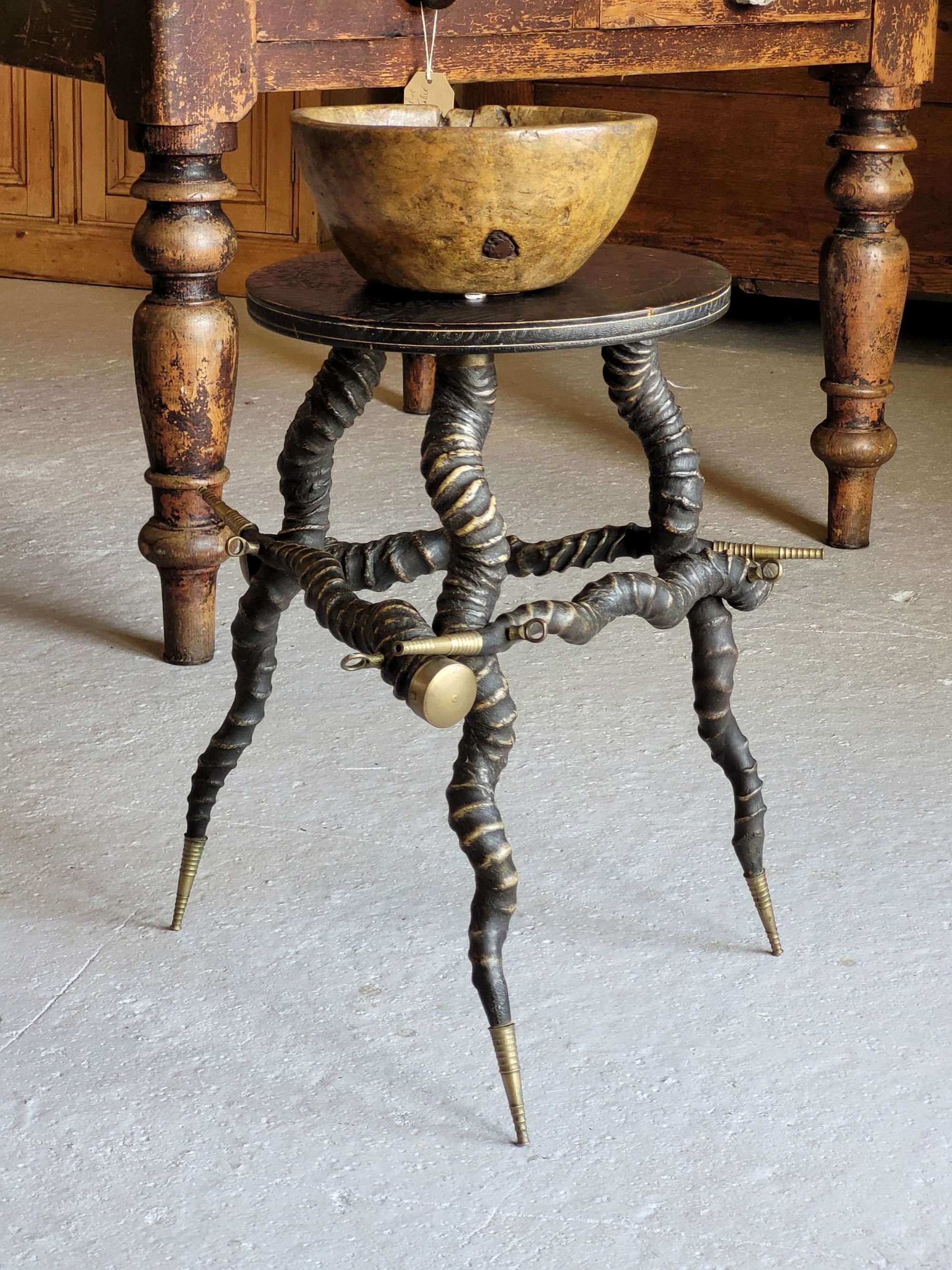 Early 20th century Kudu Horn folk art side table