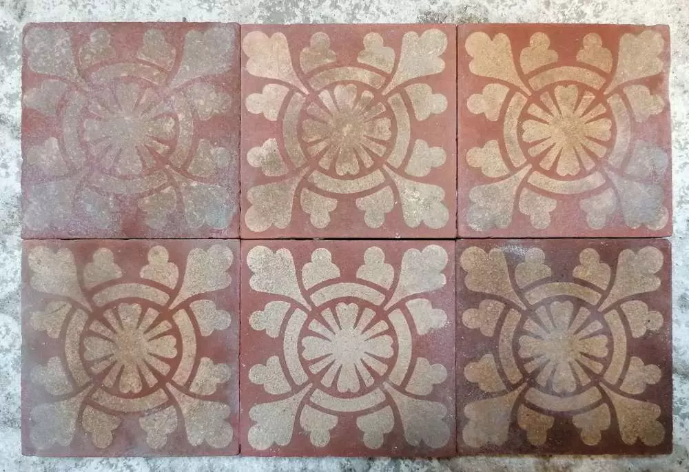 Antique Salvage Original Victorian Encaustic Decorative Rare Tile 4 1/4" 108mm