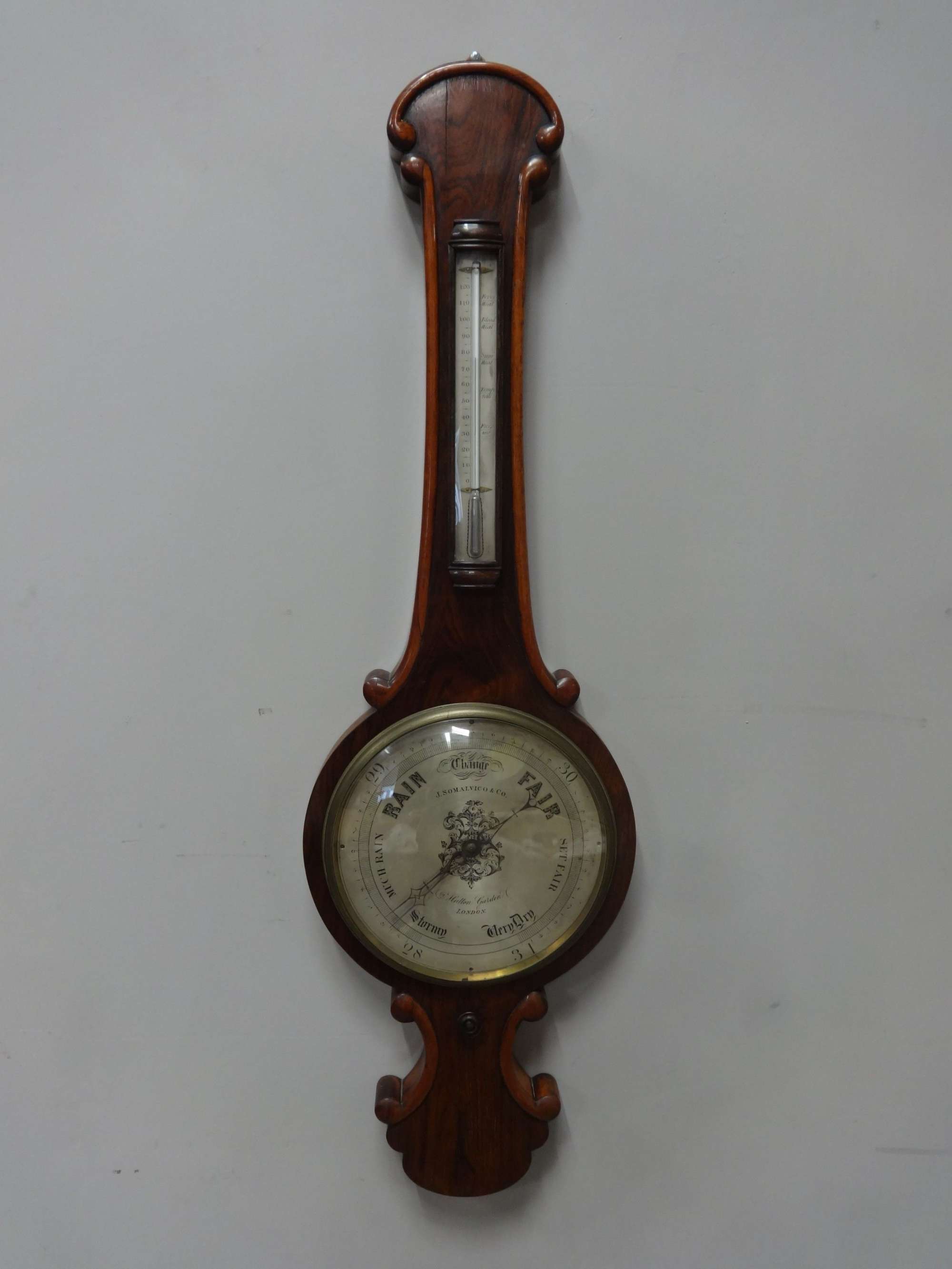 C19th Rosewood Mercury Barometer By Joseph Somalvico  & Co