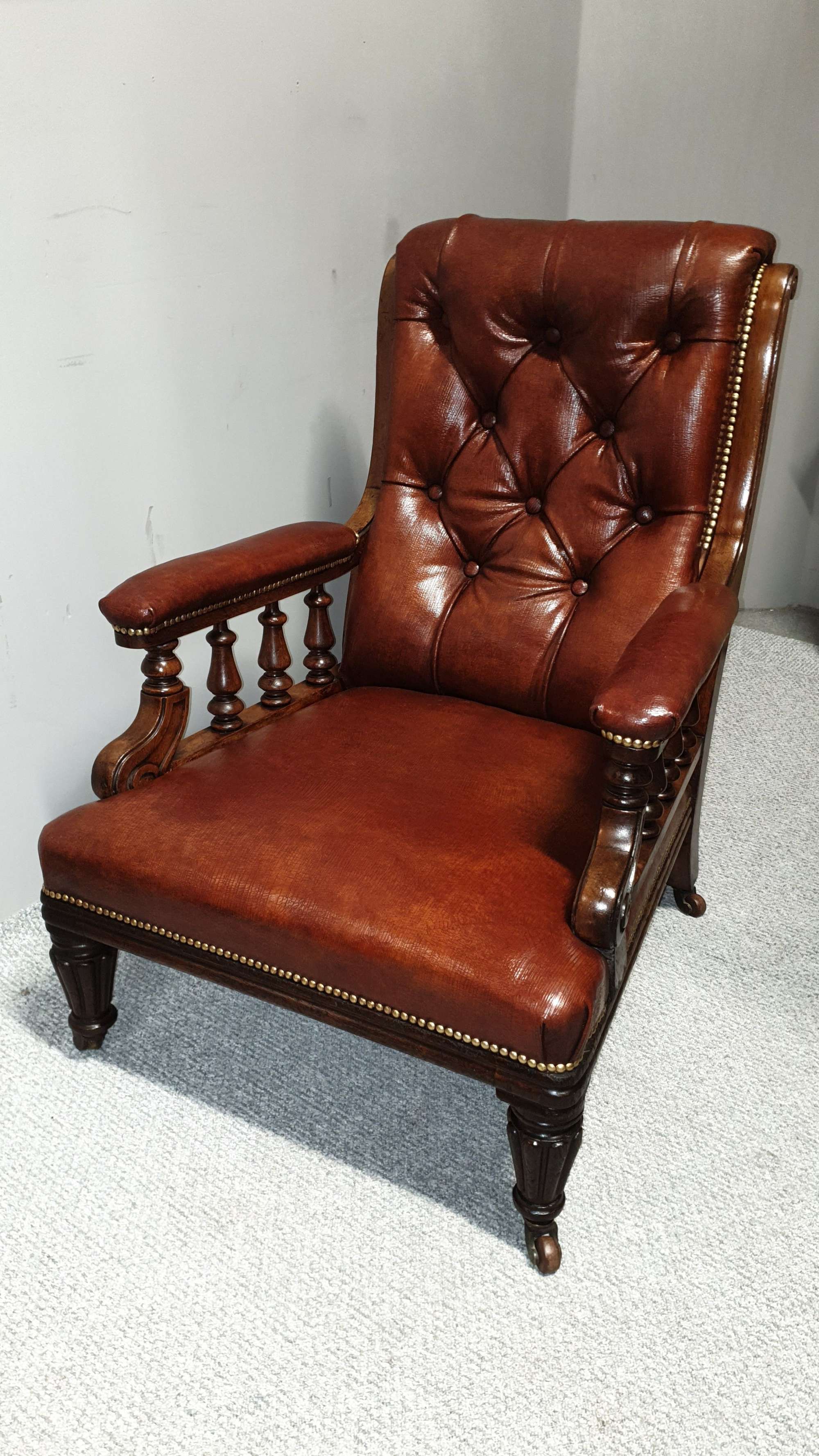 Superb Victorian Leather Antique Library Chair