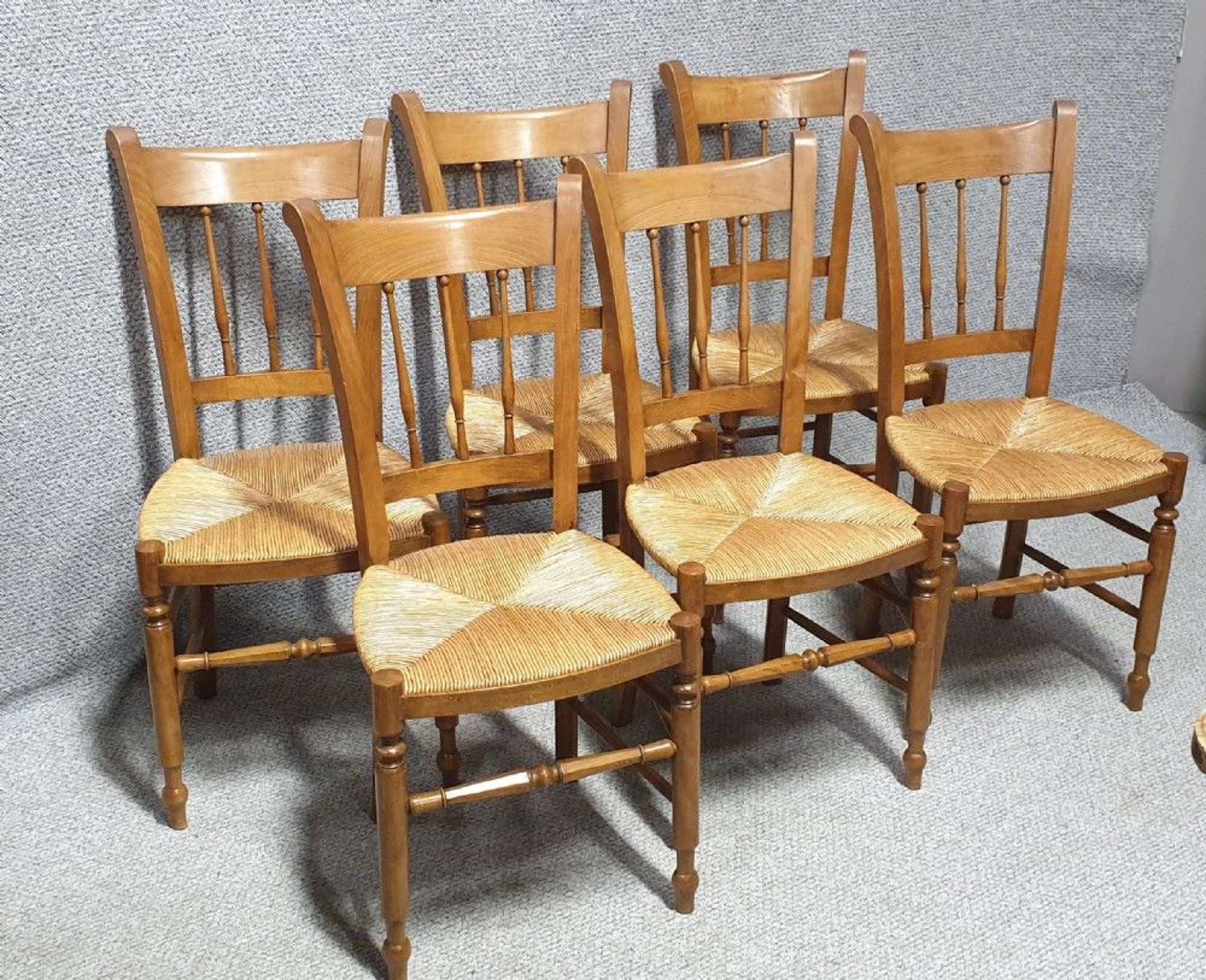Set Six French Cherry Kitchen Dining Chairs