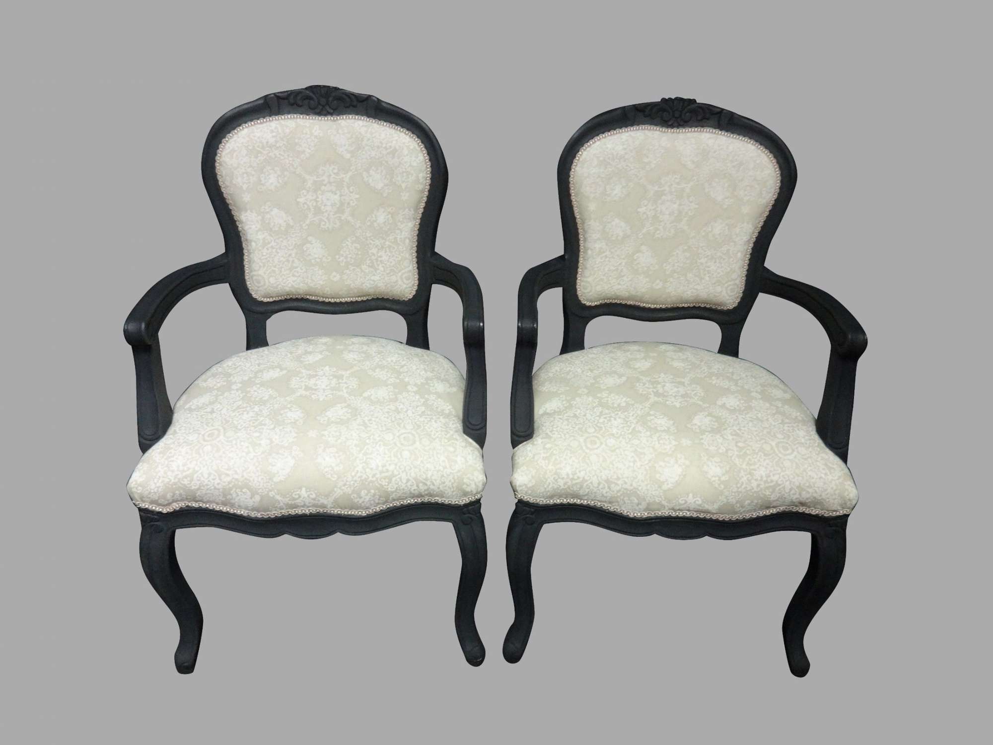 Pair French Painted Elbow Chairs