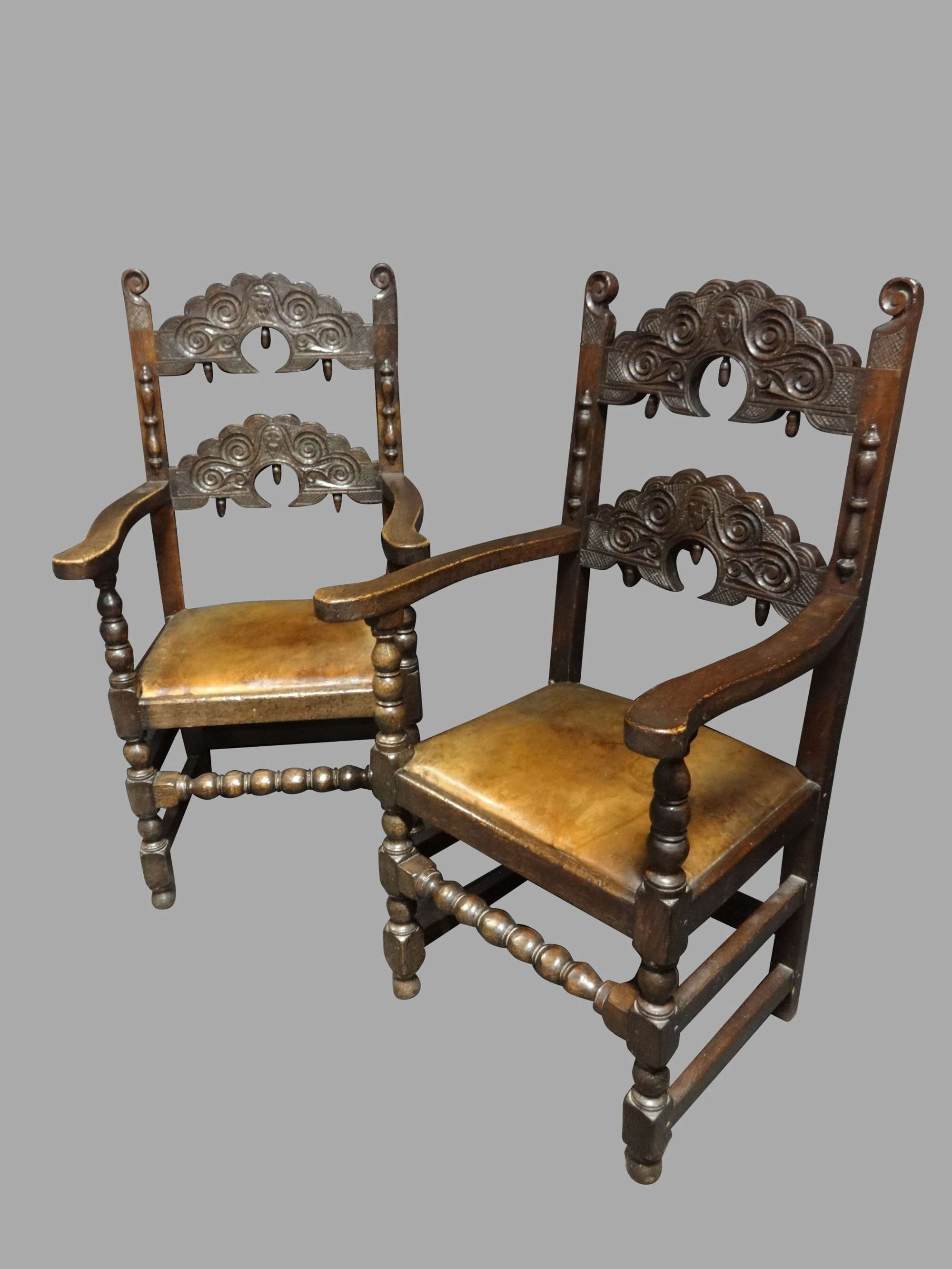 Pair Oak Carver Hall Chairs