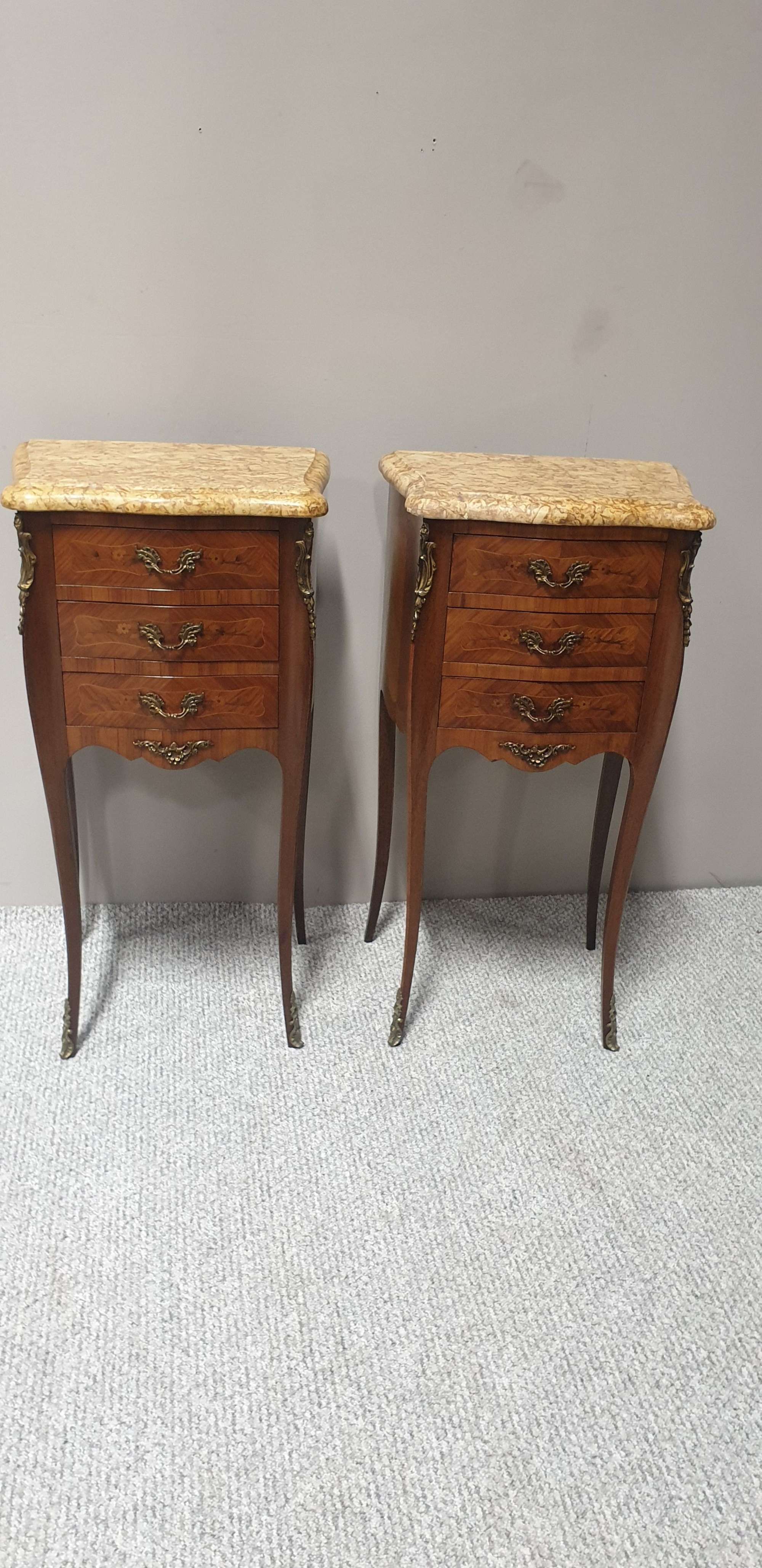 Pair French Marquetry Beside Chests Of Drawers