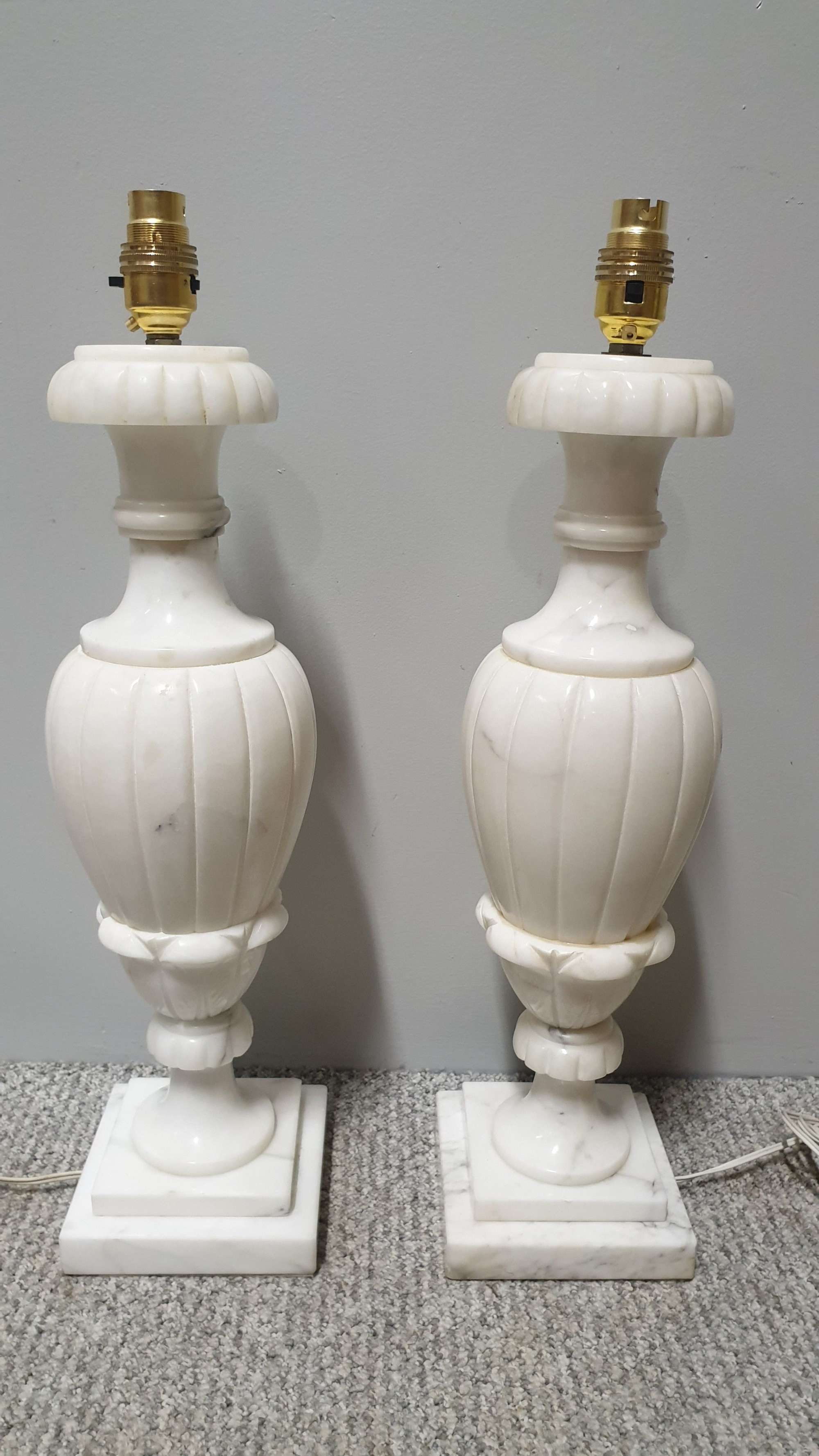 Wonderful Pair White Marble Table Lamps